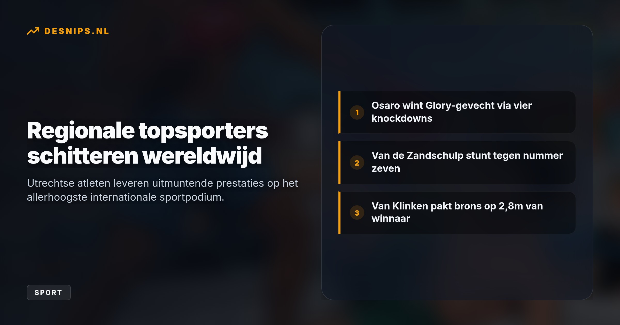 Amersfoorter Tariq Osaro won zijn Glory 109-gevecht en Botic van de Zandschulp stuntte op de US Open, terwijl Femke Broeders-Bol nipt tweede werd op de 800 meter in Brussel.