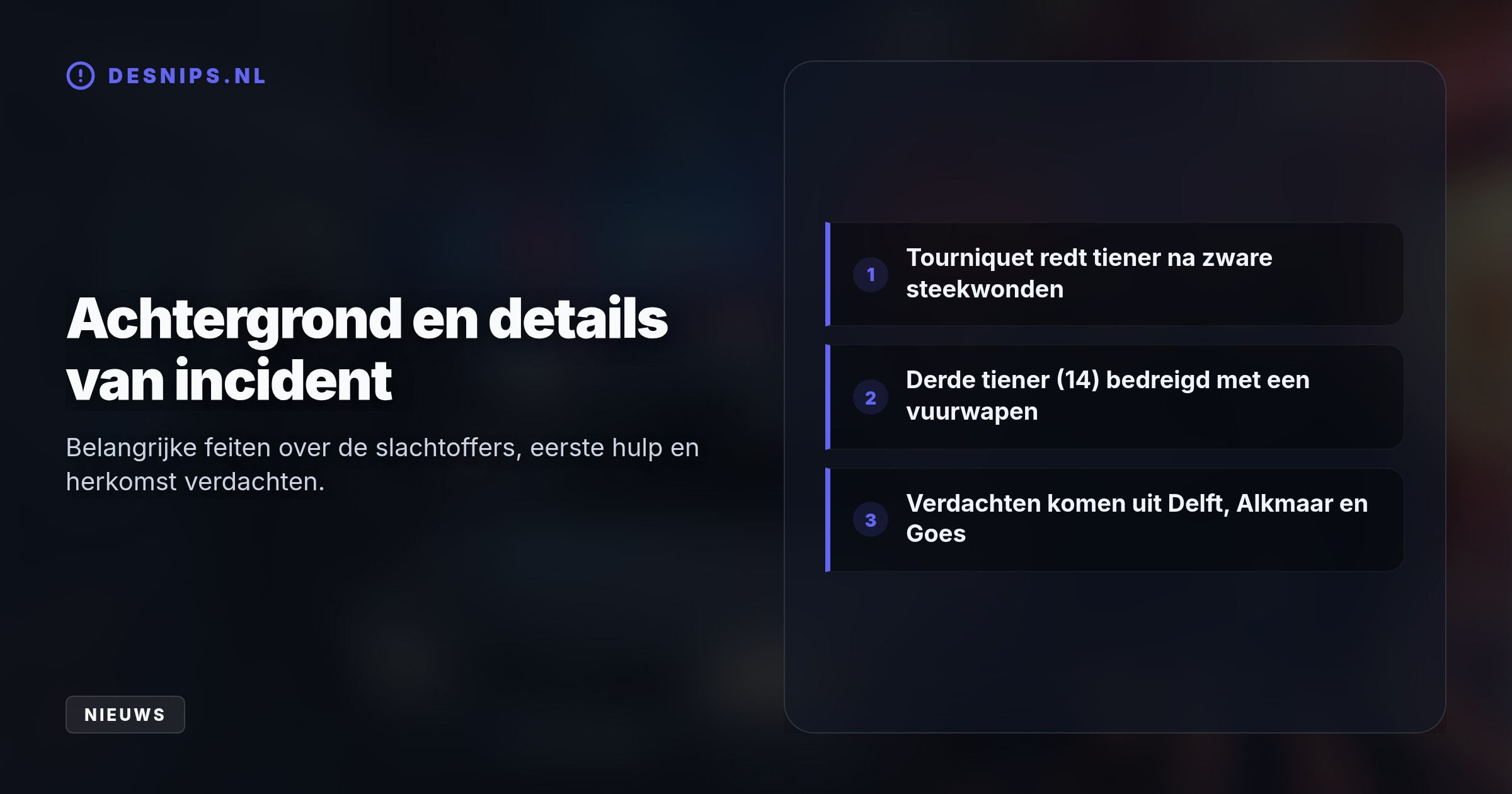 Een groep belagers ramde een auto klem, sloeg ruiten in en stak twee tieners neer. De politie zette de vluchtauto op de snelweg A16 klem en arresteerde vijf verdachten.