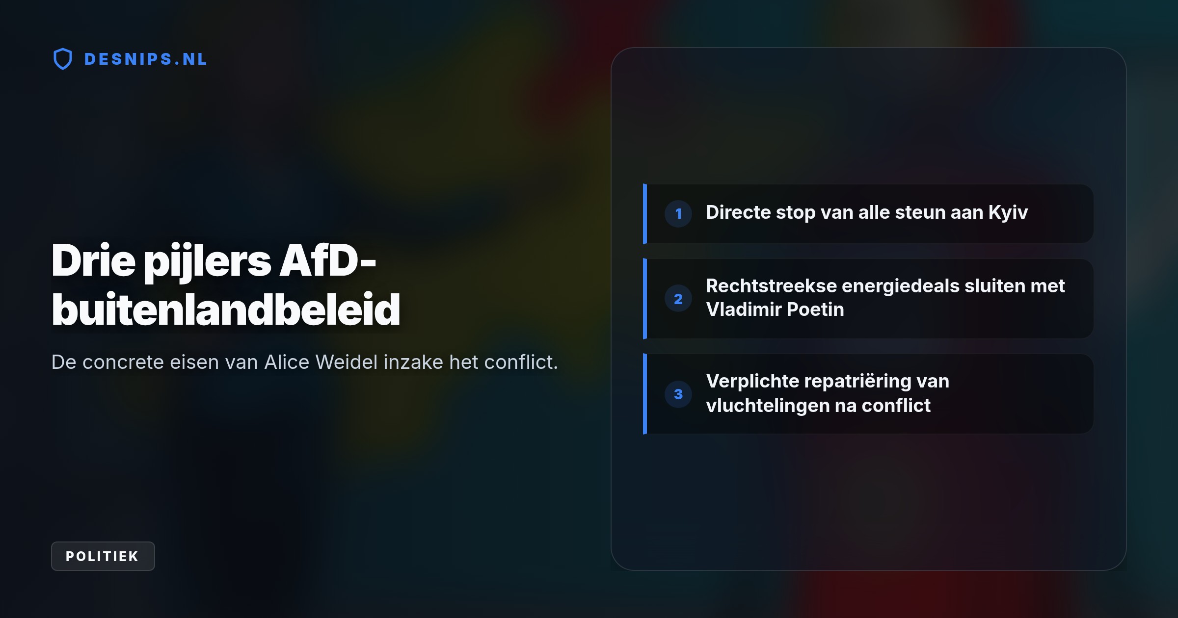 Weidel noemt de oorlog verloren en wil met Poetin onderhandelen om de hoge Duitse energiekosten snel te verlagen.