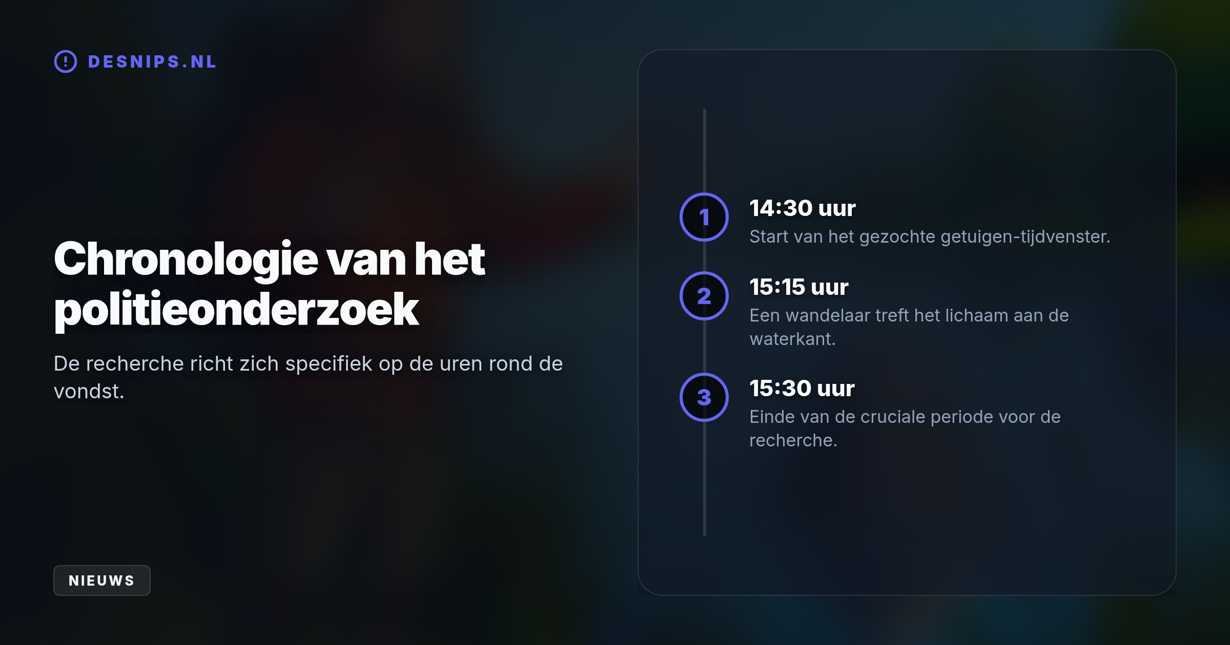 De recherche zoekt getuigen nadat een wandelaar zaterdagmiddag een levenloos lichaam aantrof nabij de stadsbrug. Het slachtoffer is vermoedelijk ter plekke omgebracht.
