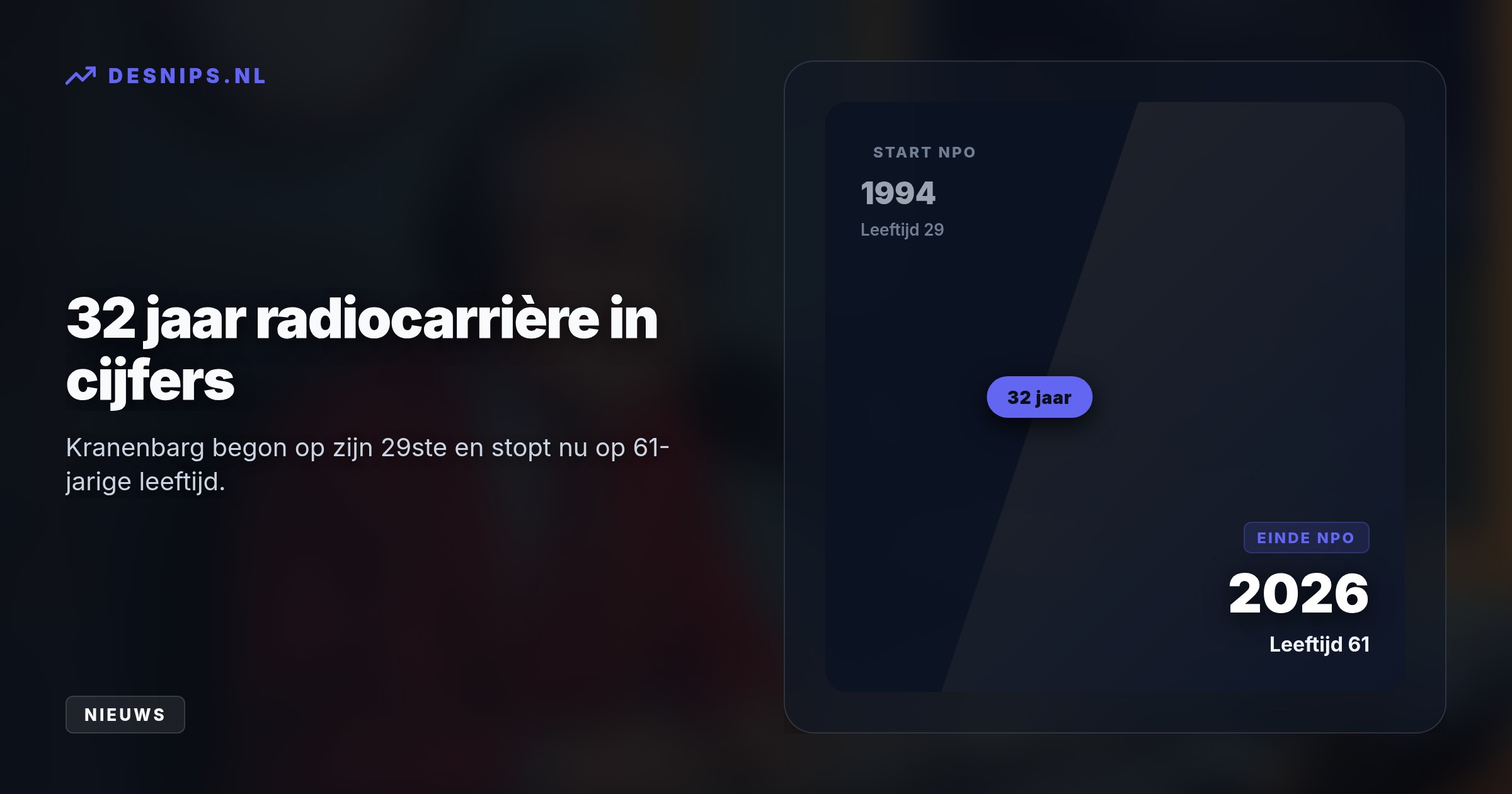 Door naderende NPO-bezuigingen in 2027 stopt KRO-NCRV met de middagshow BertOp5. Presentator Bert Kranenbarg verlaat de publieke omroep daarom na 32 jaar.