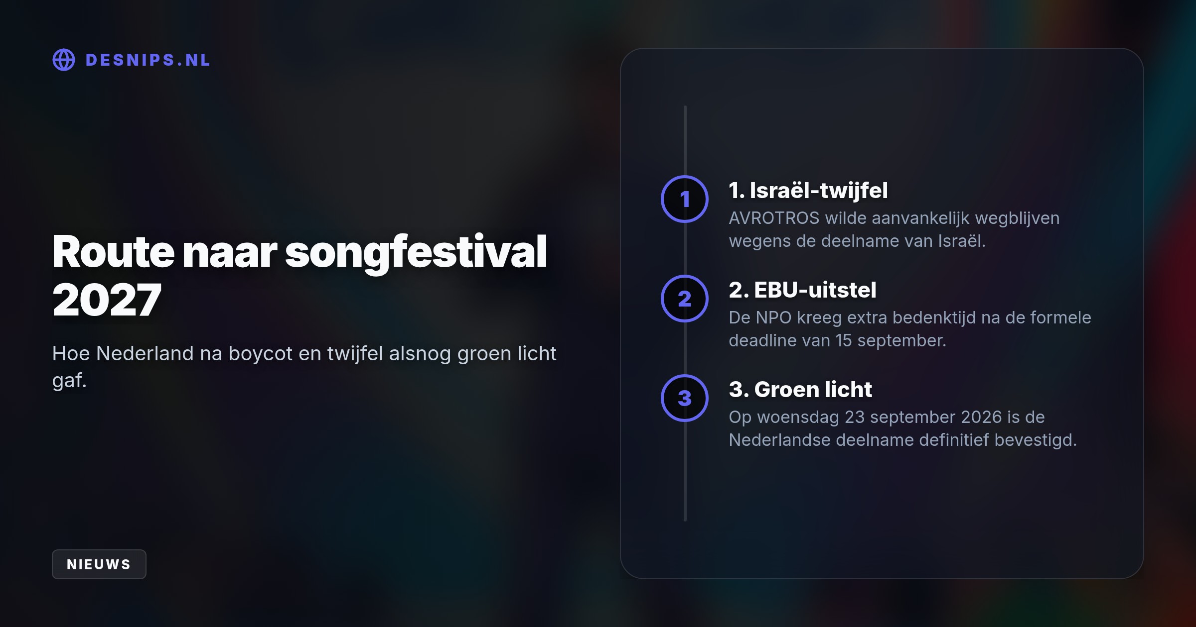 Na een boycot in 2026 vanwege de aanwezigheid van Israël, reist AVROTROS na een cruciale uitsteldeadline van de EBU in mei 2027 alsnog af naar het Bulgaarse Burgas.
