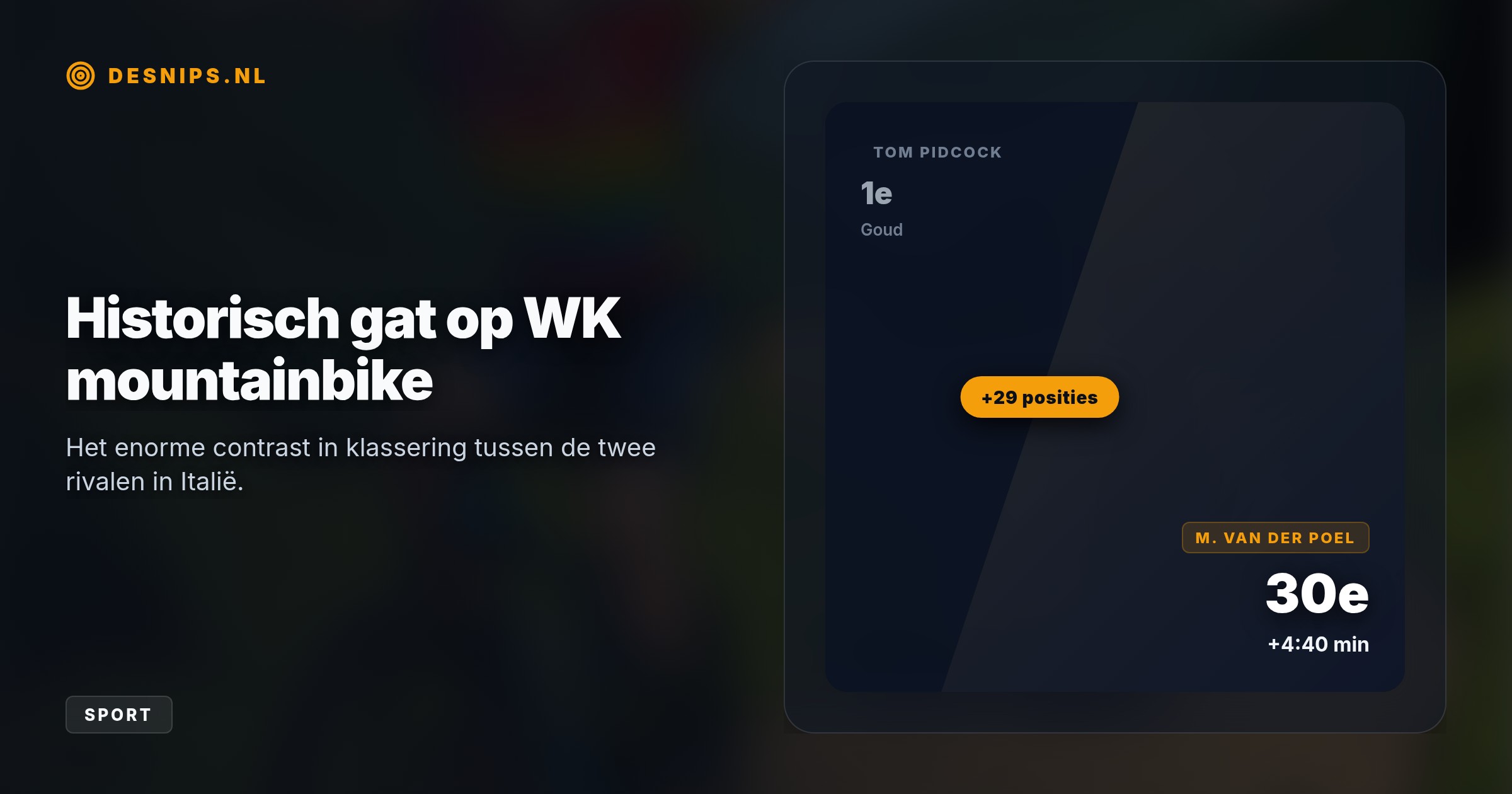 Pidcock reed na een spectaculaire inhaalrace solo naar de wereldtitel. Van der Poel startte door een lage UCI-ranking op de vijfde rij en finishte als 30e op 4:40.
