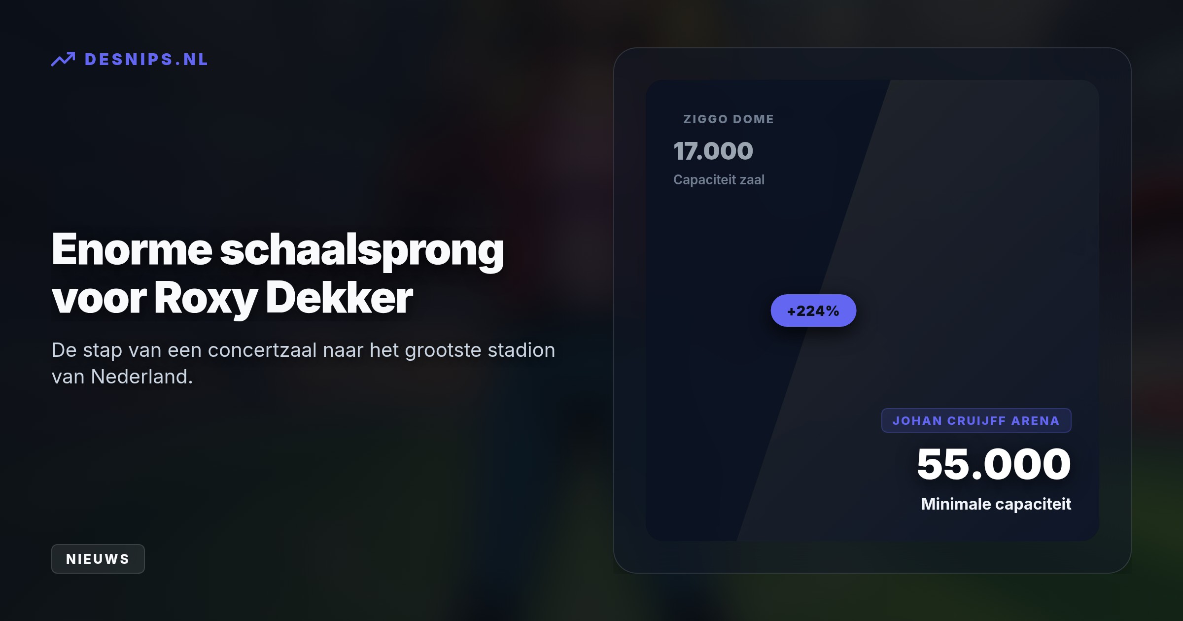 Na vier uitverkochte Ziggo Dome-shows kondigt de 21-jarige zangeres haar grootste concert aan, dat midden in het voetbalseizoen plaatsvindt. Kaartverkoop start op 9 september.