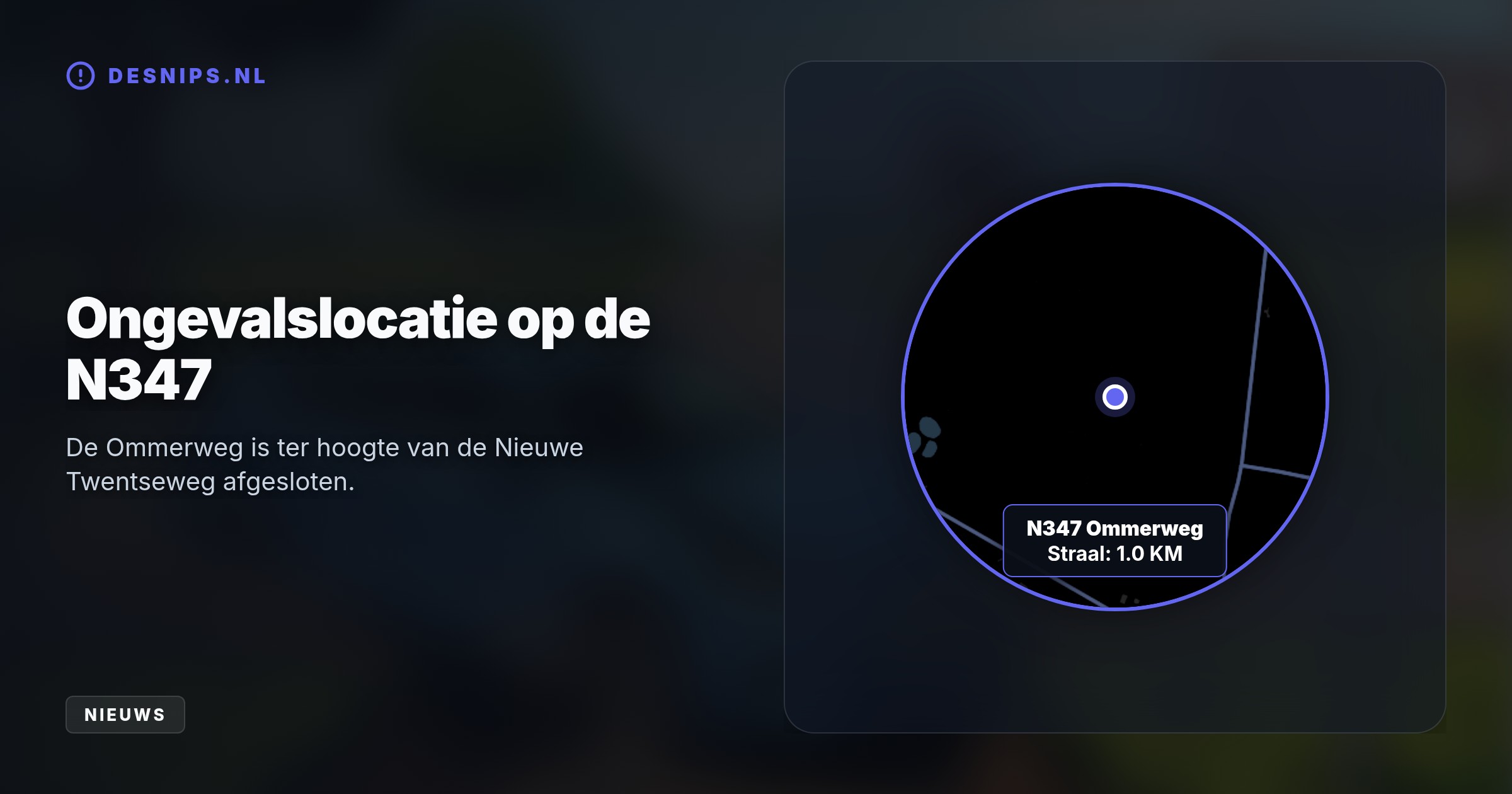 Rond 07.00 uur stak onverwachts een paard over op de Ommerweg bij Hellendoorn, waarna een auto het dier schepte en in de sloot belandde. De N347 is dicht.