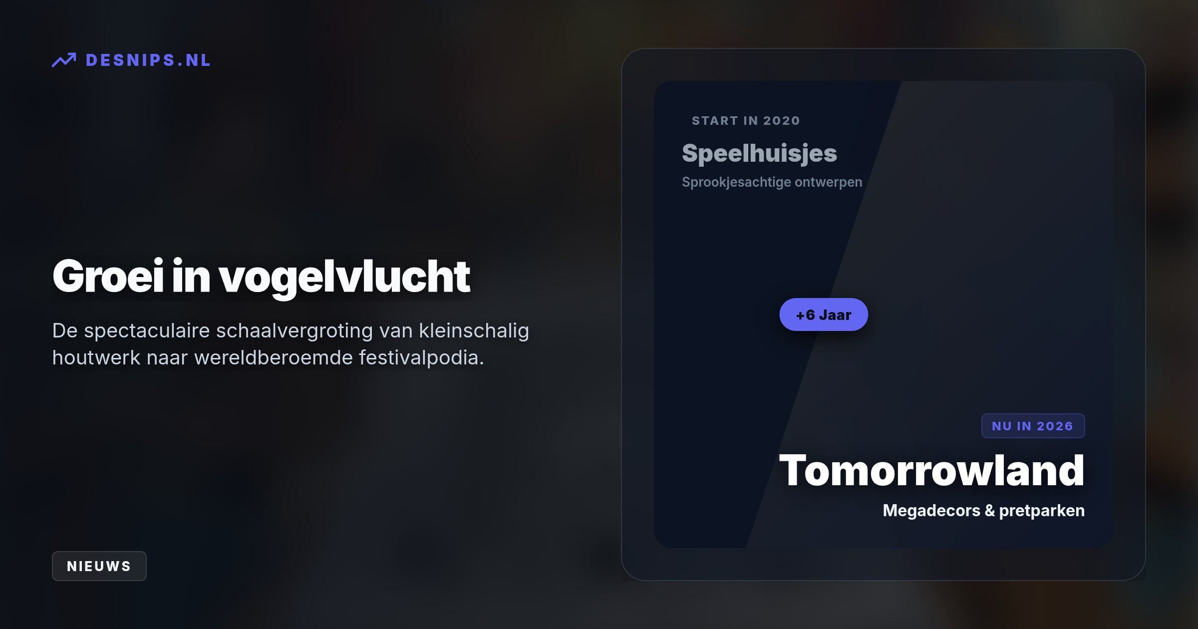 Wat in 2020 begon met houten speelhuisjes, is in zes jaar tijd uitgegroeid tot een internationaal succesverhaal met ontwerpen voor Tomorrowland en pretparken.