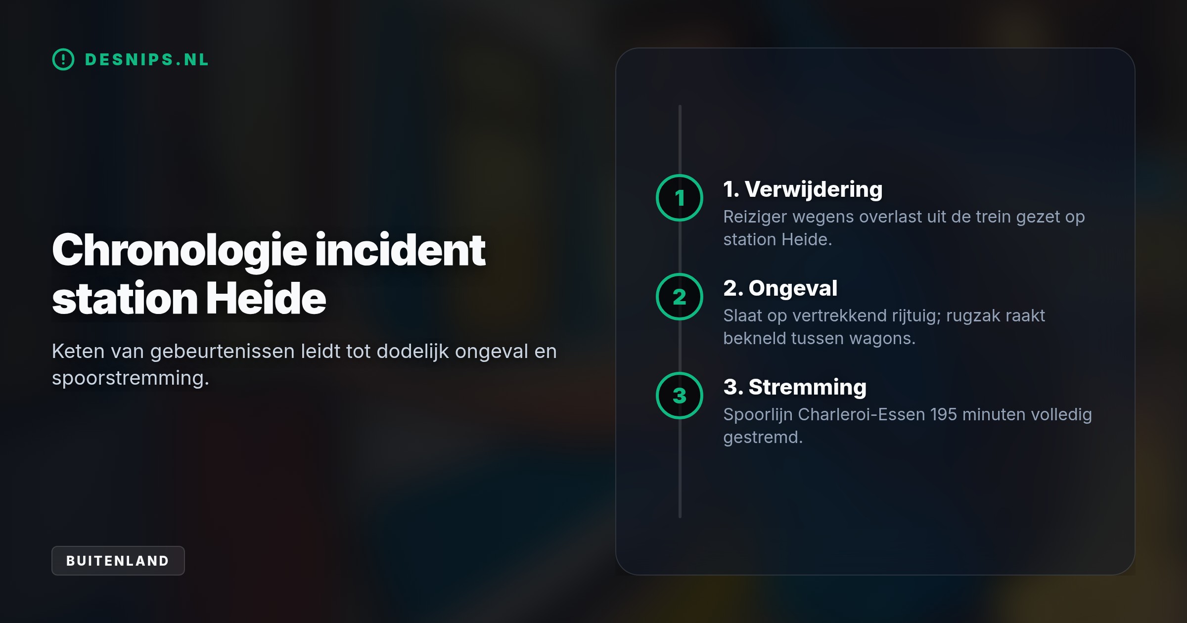 Na overlast werd een 34-jarige man uit de trein gezet, waarna hij woedend tegen het rijdende rijtuig sloeg en zijn rugzak klem raakte tussen twee wagons met fatale afloop.