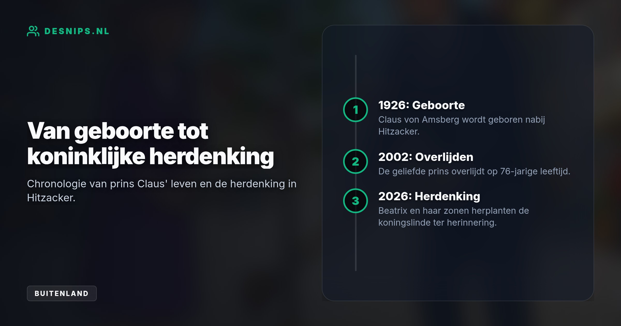Prinses Beatrix, koning Willem-Alexander en prins Constantijn herplanten op 6 september een koningslinde in zijn geboorteplaats ter ere van zijn honderdste geboortedag.
