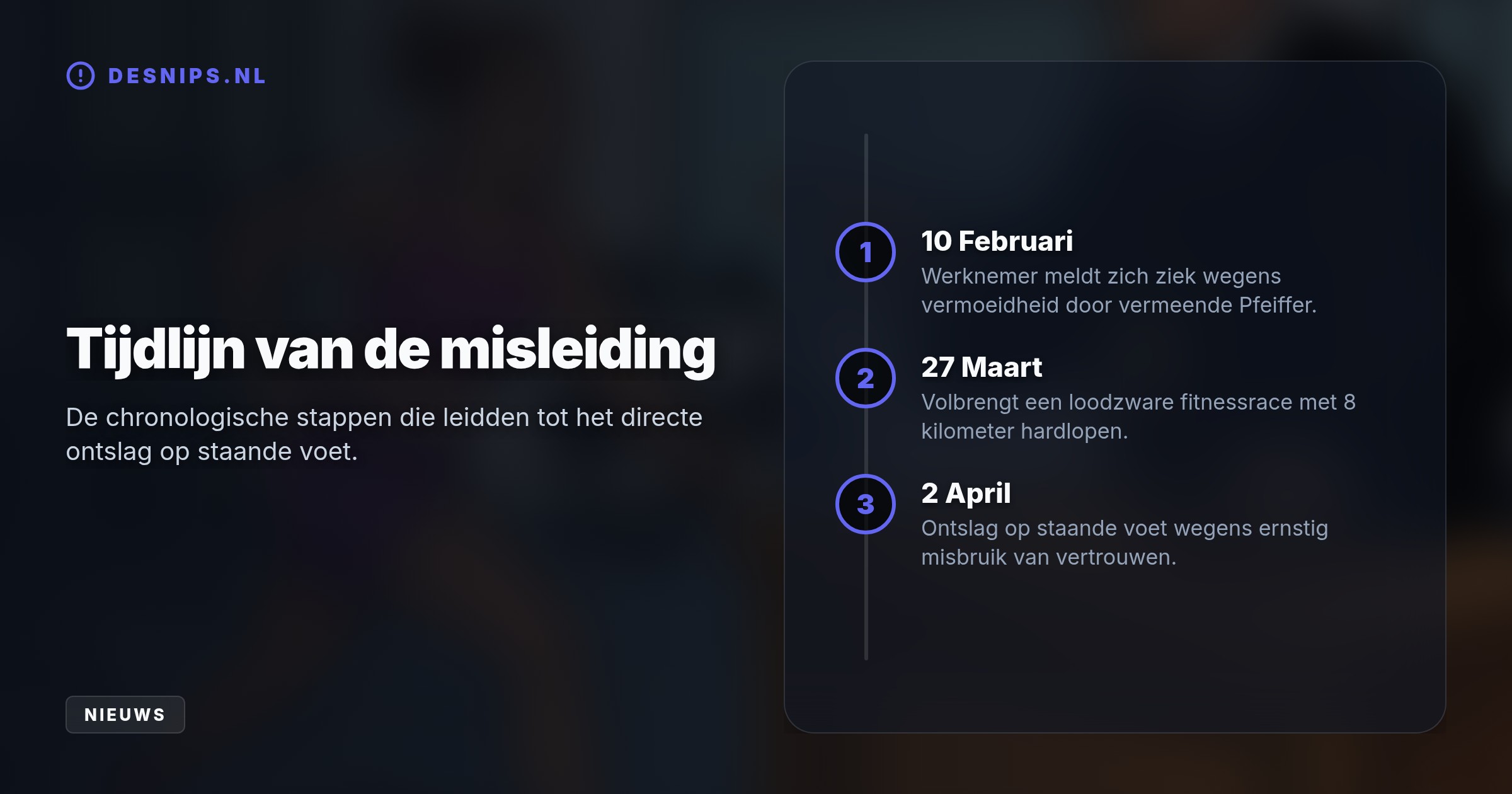 De kantonrechter straft misleiding af. Wie beweert te moe te zijn voor kantoorwerk door Pfeiffer, maar wel een loodzware sportwedstrijd volbrengt, schendt het werkgeversvertrouwen ernstig.