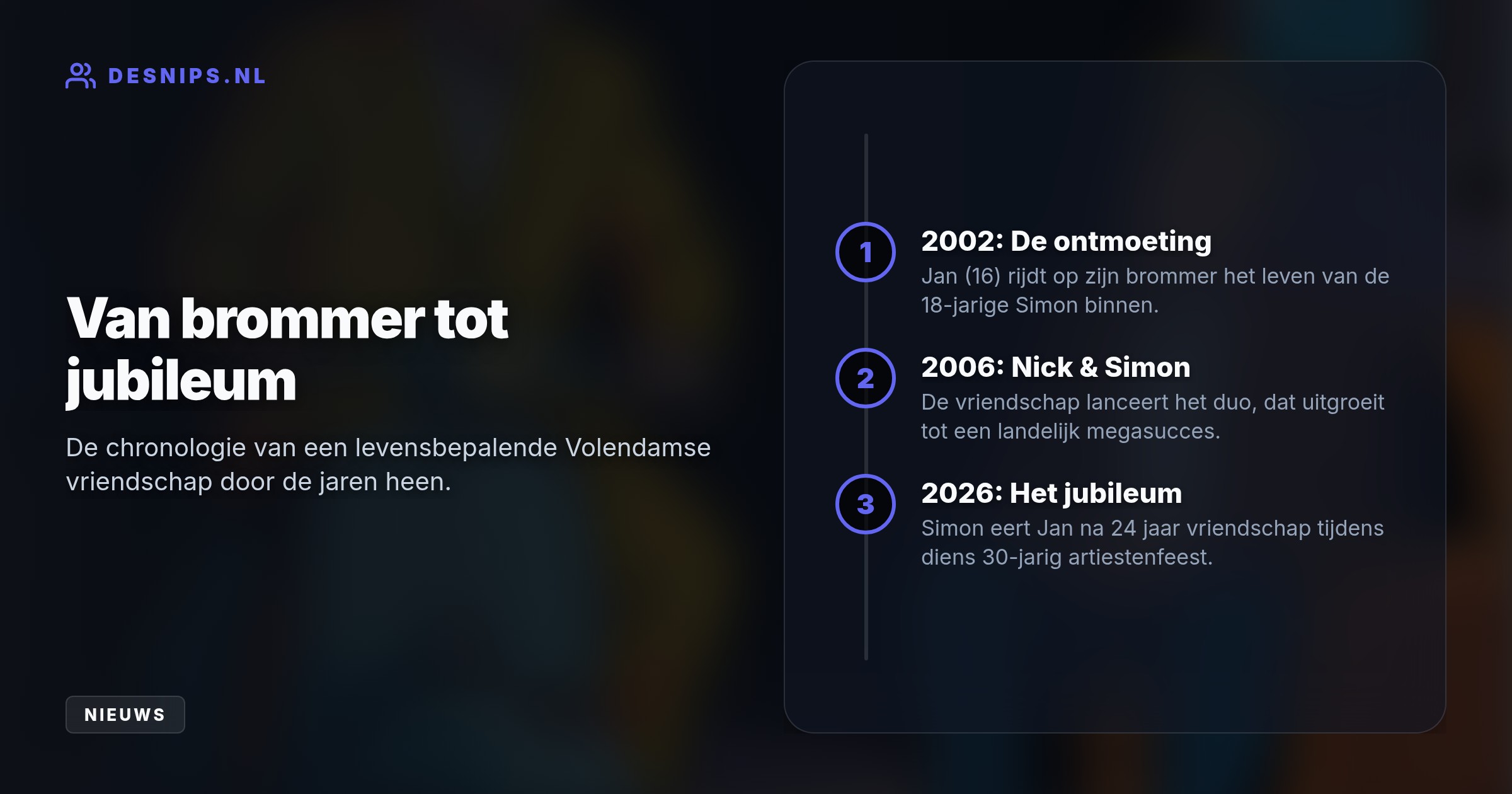 Met een emotioneel bericht bedankt de Volendamse zanger zijn boezemvriend voor de vriendschap die hem uit een gitzwarte periode trok en de ultieme springplank bood voor Nick & Simon.