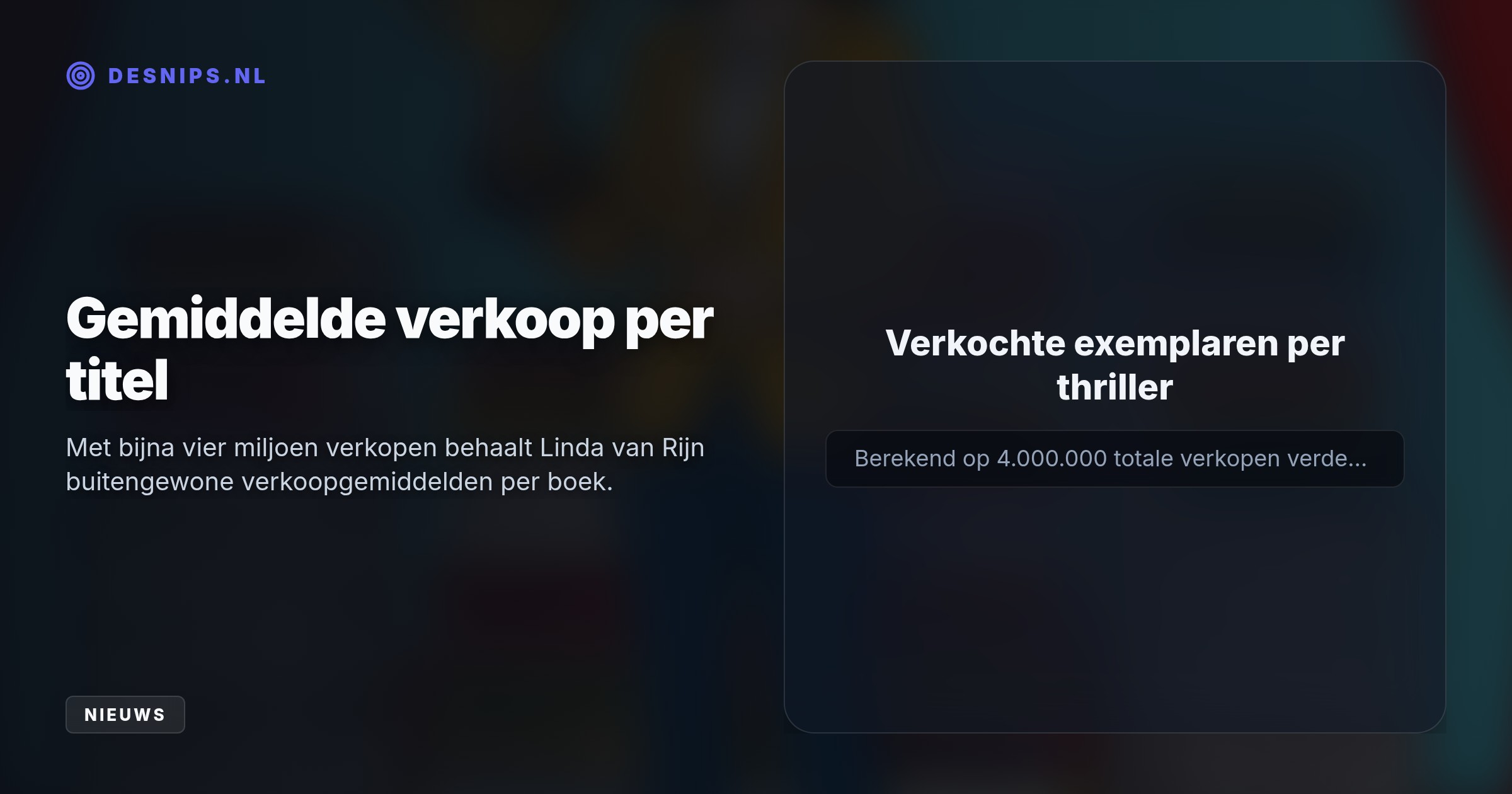 De 43-jarige Mariëtte Middelbeek ontvangt de oeuvreprijs op 25 oktober in Zoetermeer voor vijftien jaar vakantiethrillers en mikt op nog eens veertig titels.