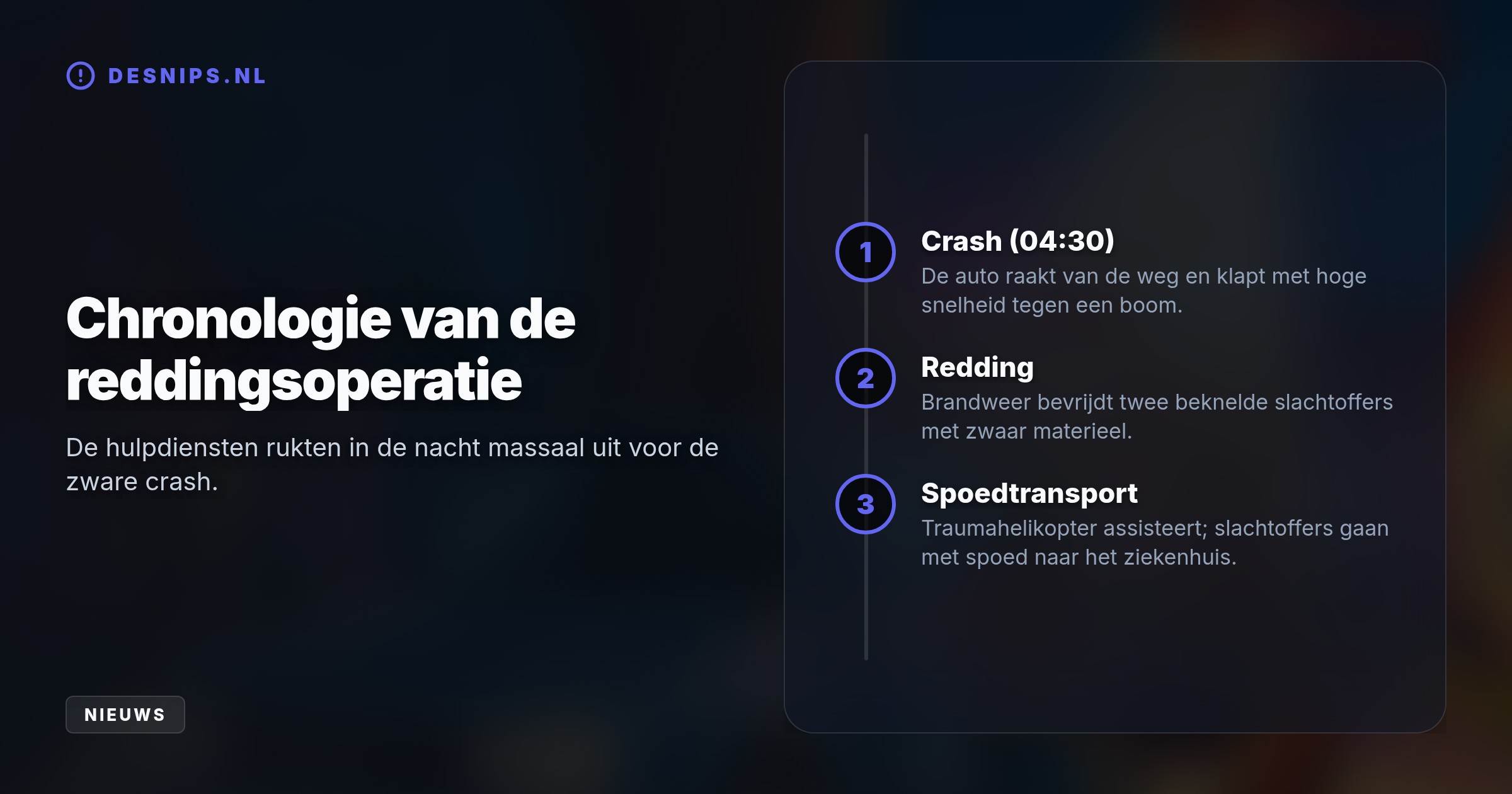 Hulpdiensten, waaronder een traumahelikopter, moesten in de nacht de beknelde slachtoffers na de zware klap op de Palmbosstraat met spoed bevrijden.