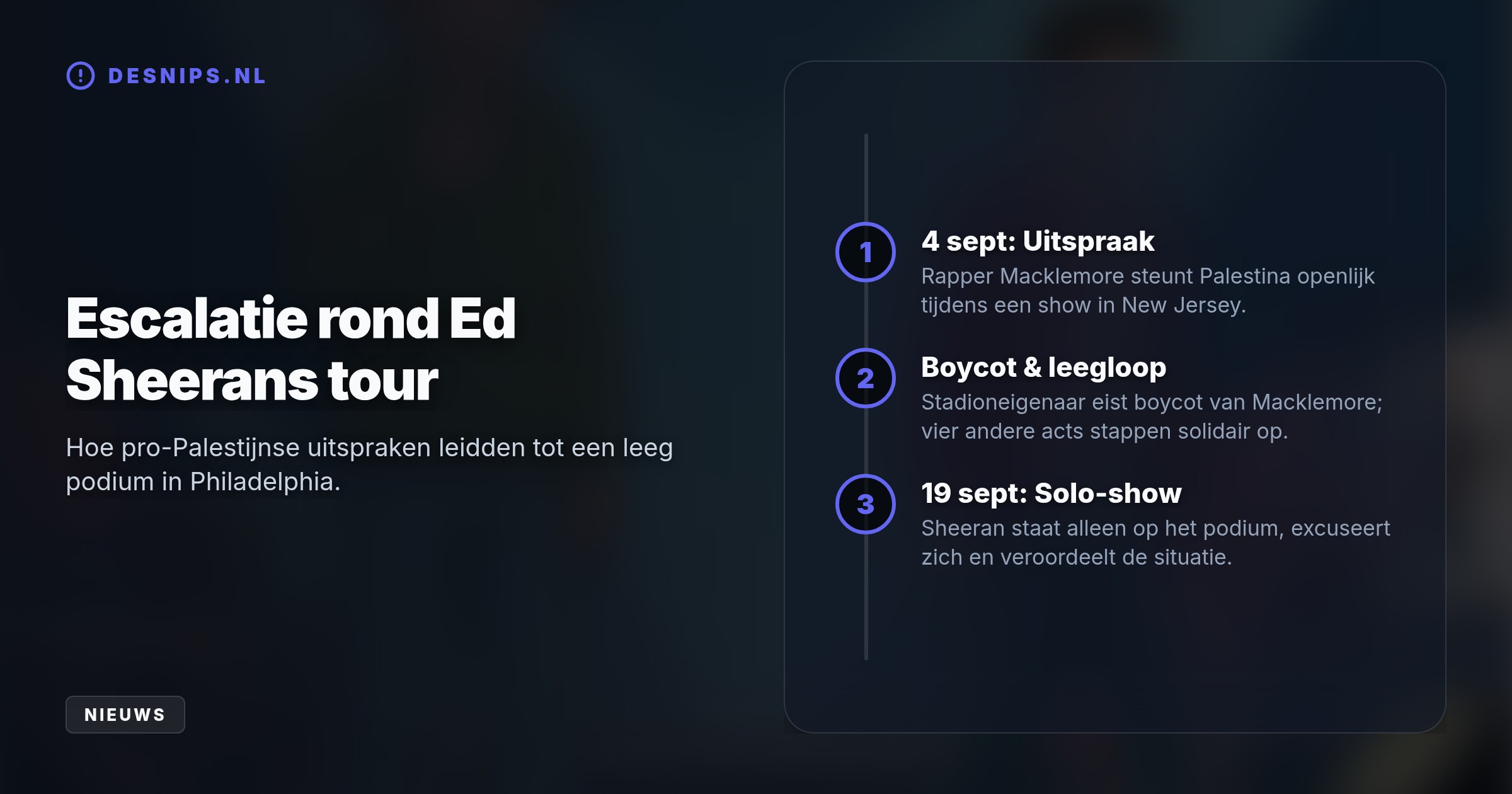 Nadat zijn complete voorprogramma opstapte uit protest tegen de ban van rapper Macklemore, sprak een emotionele Ed Sheeran zich in Philadelphia fel uit over de crisis in Gaza.