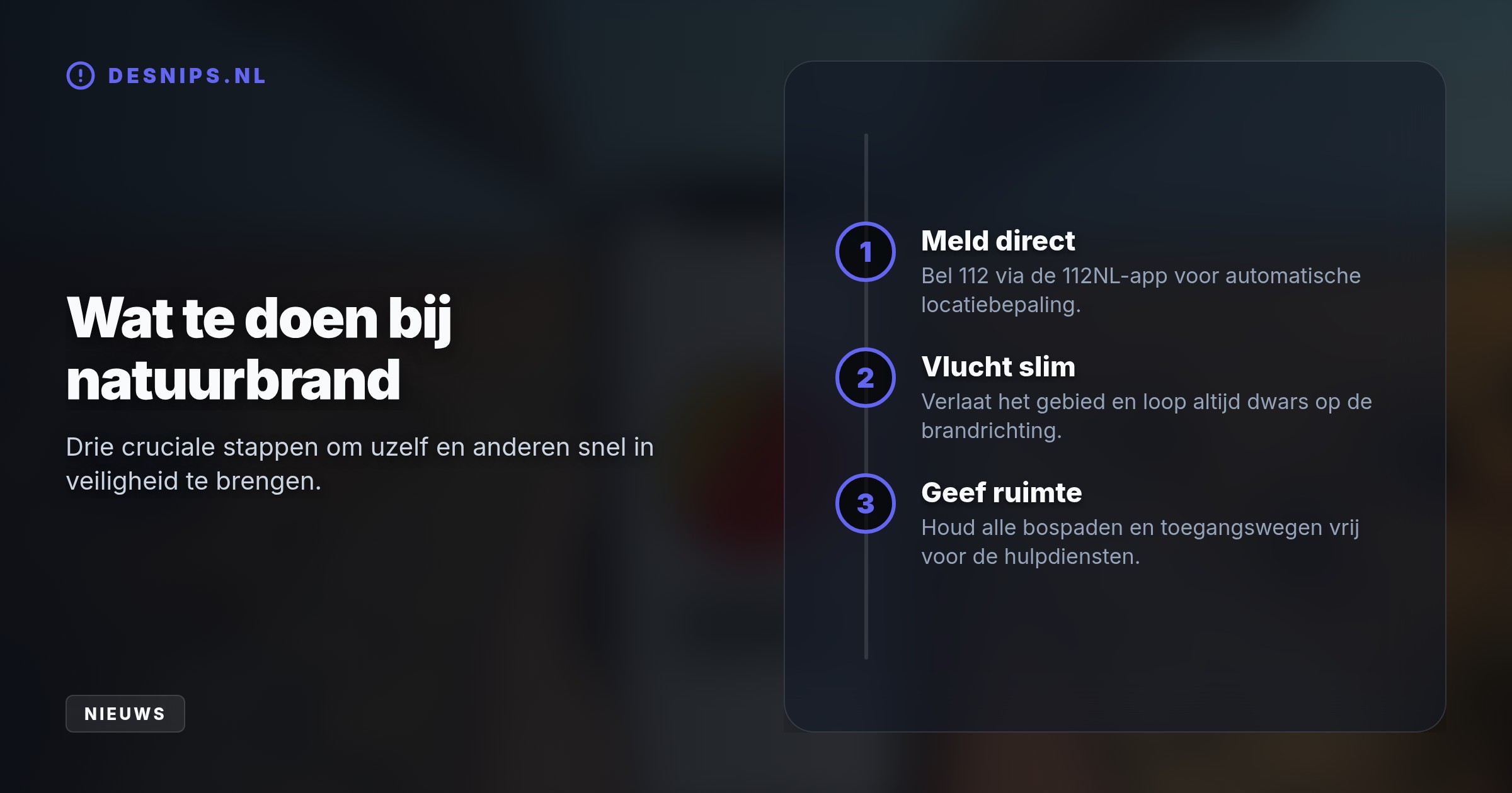 Vanwege aanhoudende droogte geldt een verhoogd risico. Hulpdiensten roepen op om alert te zijn en rook direct via de 112-app te melden voor snelle locatiebepaling.