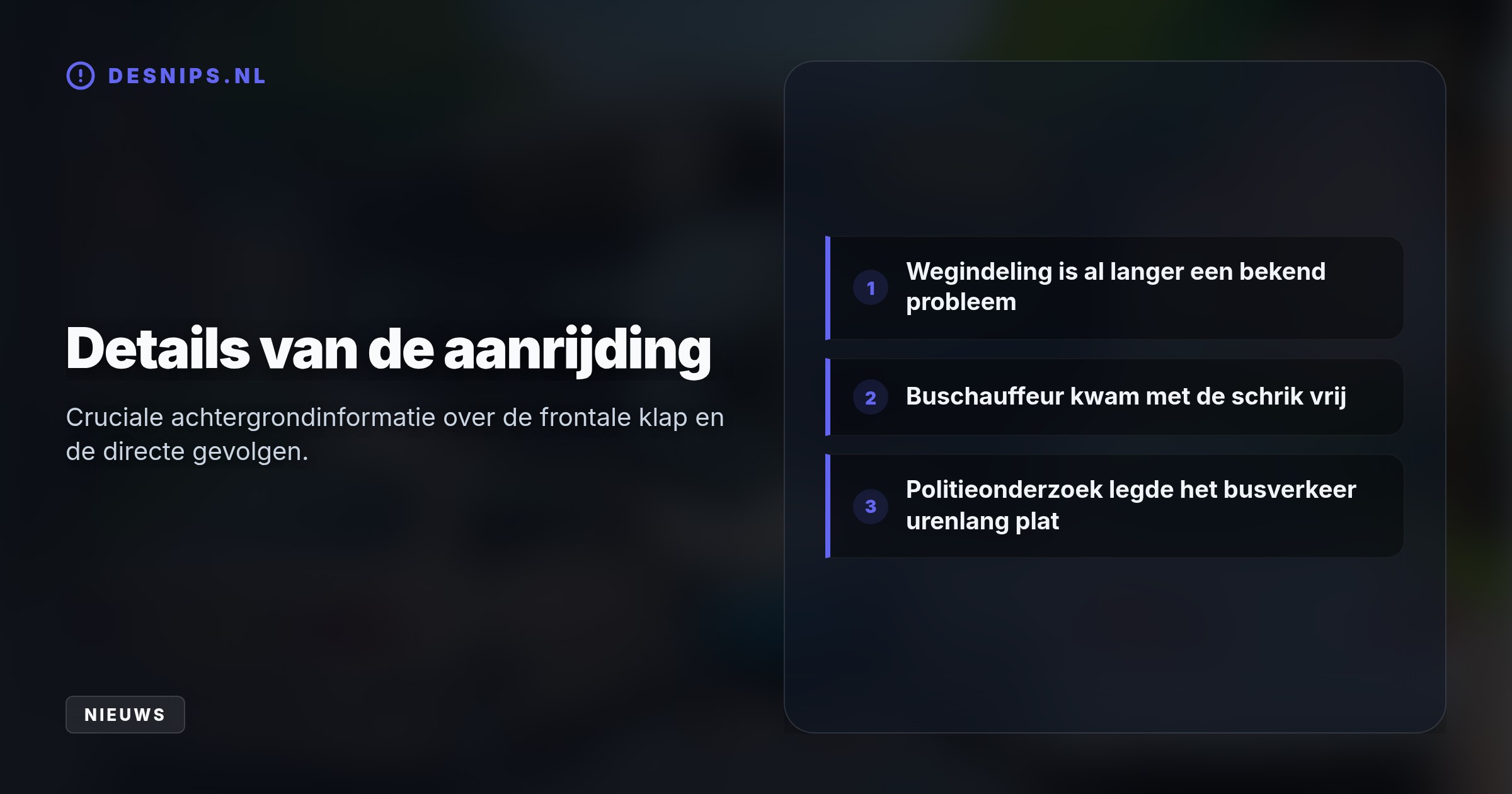 Een automobilist reed per ongeluk de busbaan nabij Overvliet op, waarna een frontale botsing volgde. Drie personen raakten gewond; de wegindeling is volgens buurtbewoners al langer een valstrik.