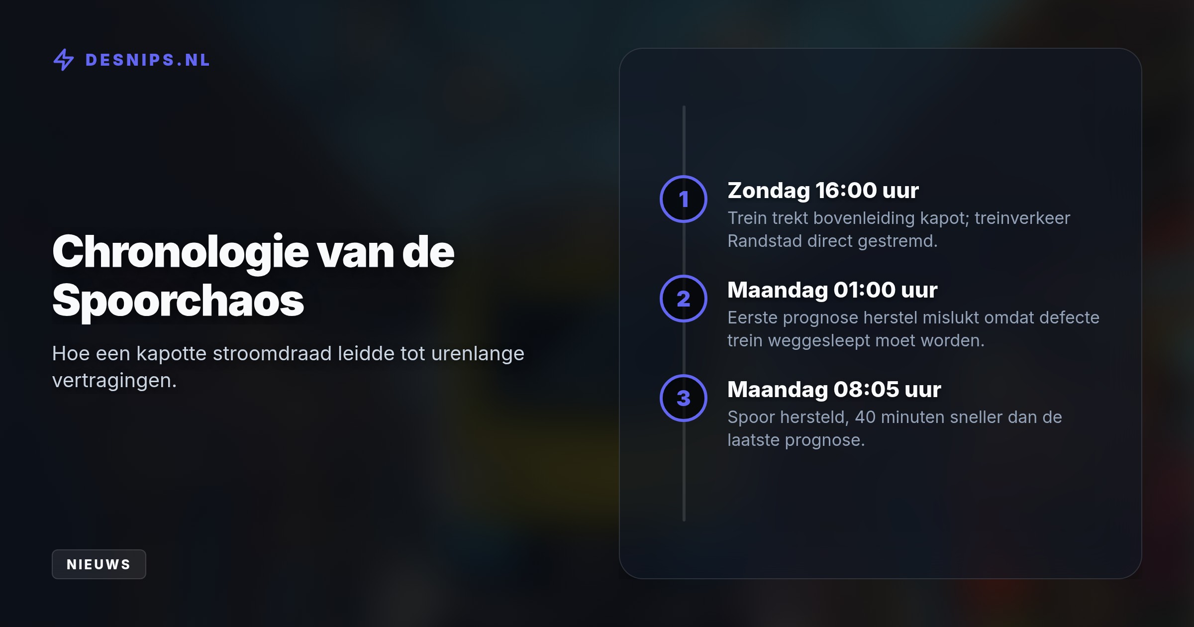 Een kapotte bovenleiding bij Gouda veroorzaakte vanaf zondagmiddag een enorme spoorstoring. Na intensief herstelwerk rijden de treinen sinds maandagochtend 08:05 uur weer.