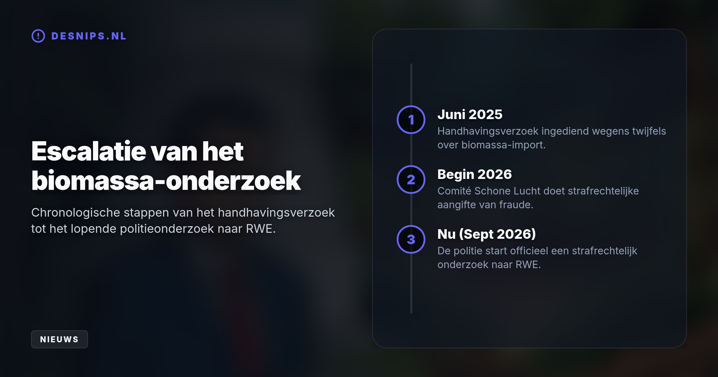 Na een strafrechtelijke aangifte van Comité Schone Lucht onderzoekt de politie de herkomst van de door RWE gebruikte houtpellets uit Maleisische regenwouden.