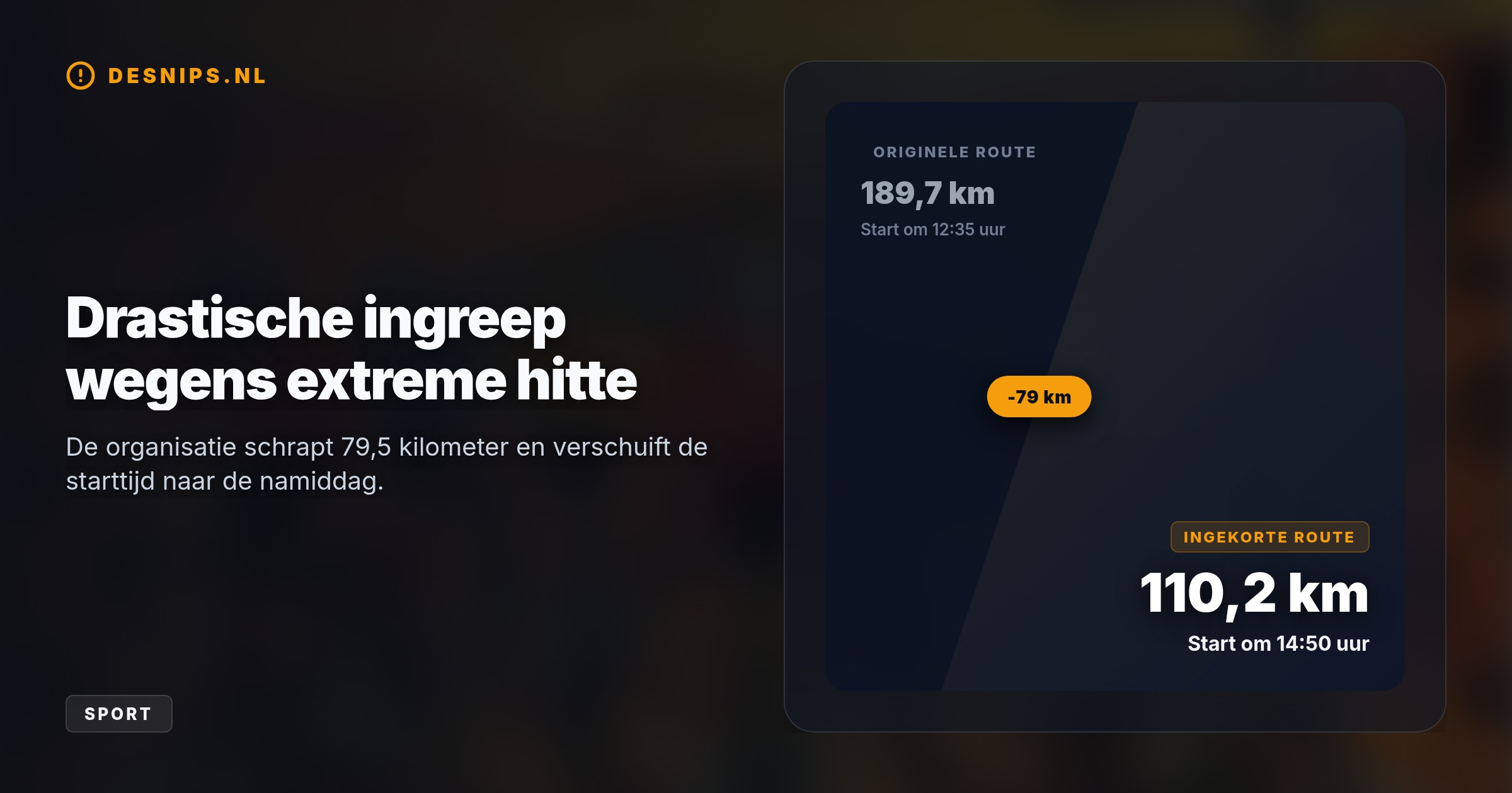 Na ziekenhuisopnames wegens hitteslagen treedt het extreme weersomstandigheden-protocol in werking. De rit naar Córdoba wordt met 79,5 km ingekort en start pas om 14.50 uur.