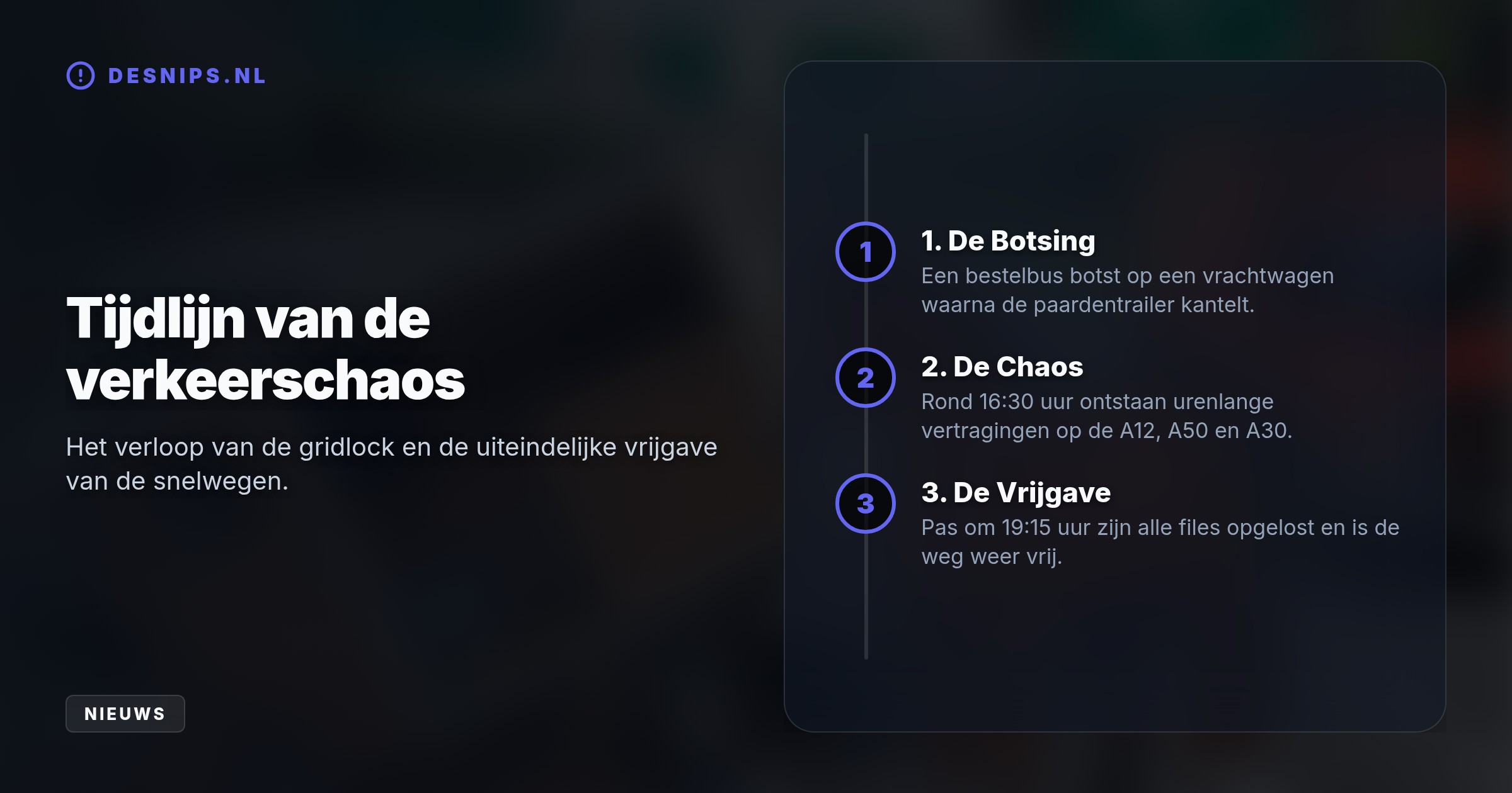 Een botsing tussen een bestelbus met paardentrailer en een vrachtwagen bij Schaarsbergen zorgde gistermiddag voor een urenlange gridlock rond Arnhem. Het paard overleefde het ongeluk.