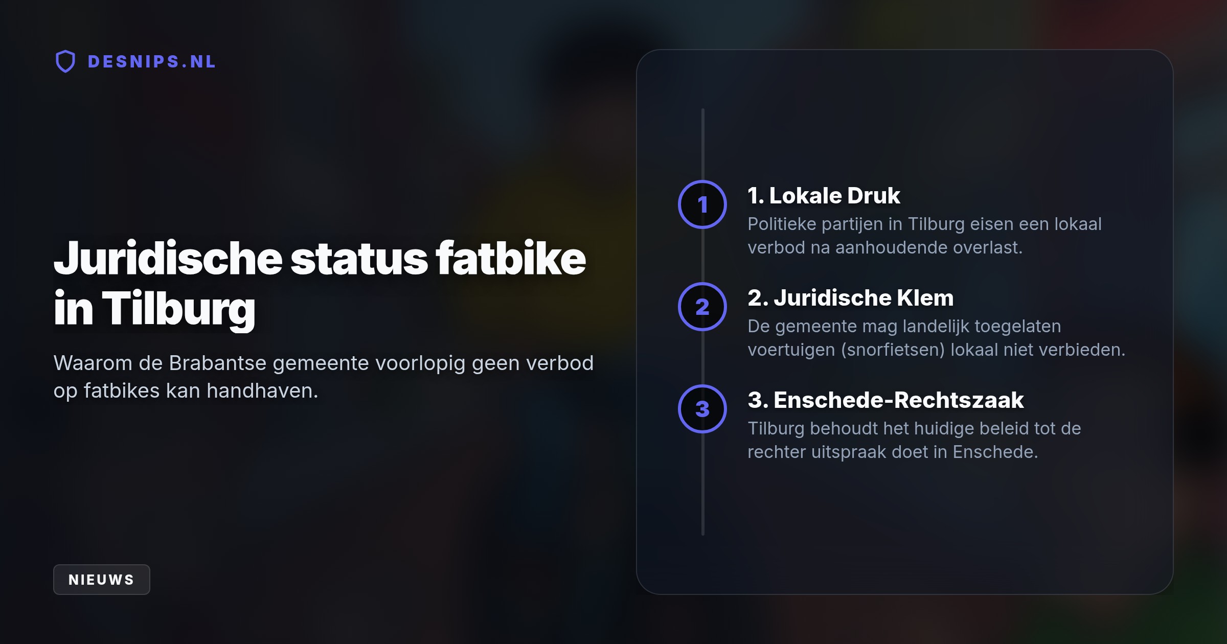 De gemeente Tilburg voert geen lokaal verbod in voor fatbikes. Ze heeft geen bevoegdheid om landelijk toegelaten voertuigen te weren en wacht de rechtszaak in Enschede af.