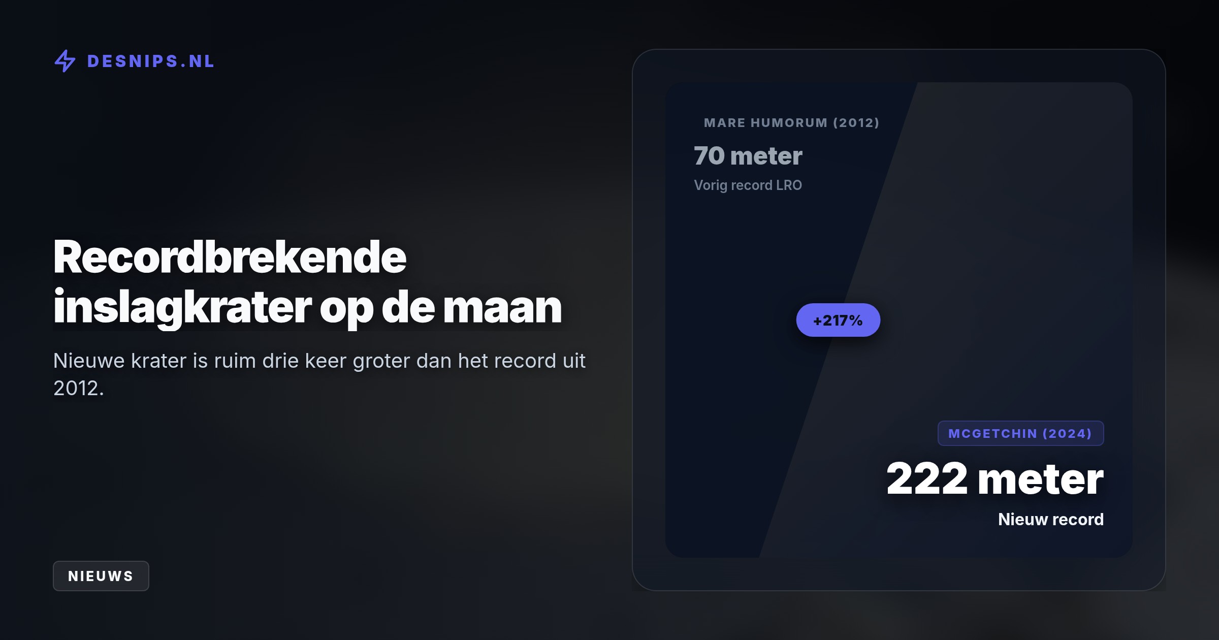 De krater werd ontdekt via satellietbeelden van NASA's maanorbiter. Het herinnert ingenieurs eraan dat maanbases extra verstevigd moeten worden tegen puin.