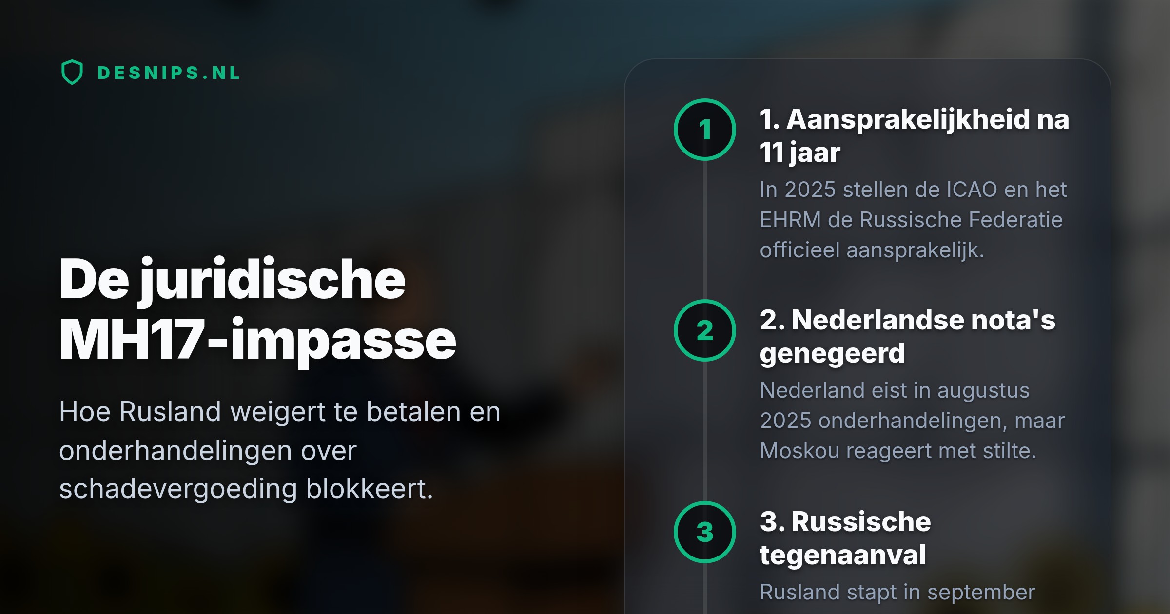 Terwijl nabestaanden in Vijfhuizen de ramp herdenken, weigert Moskou diplomatieke gesprekken en vecht de ICAO-uitspraak over aansprakelijkheid aan bij het Internationaal Gerechtshof.