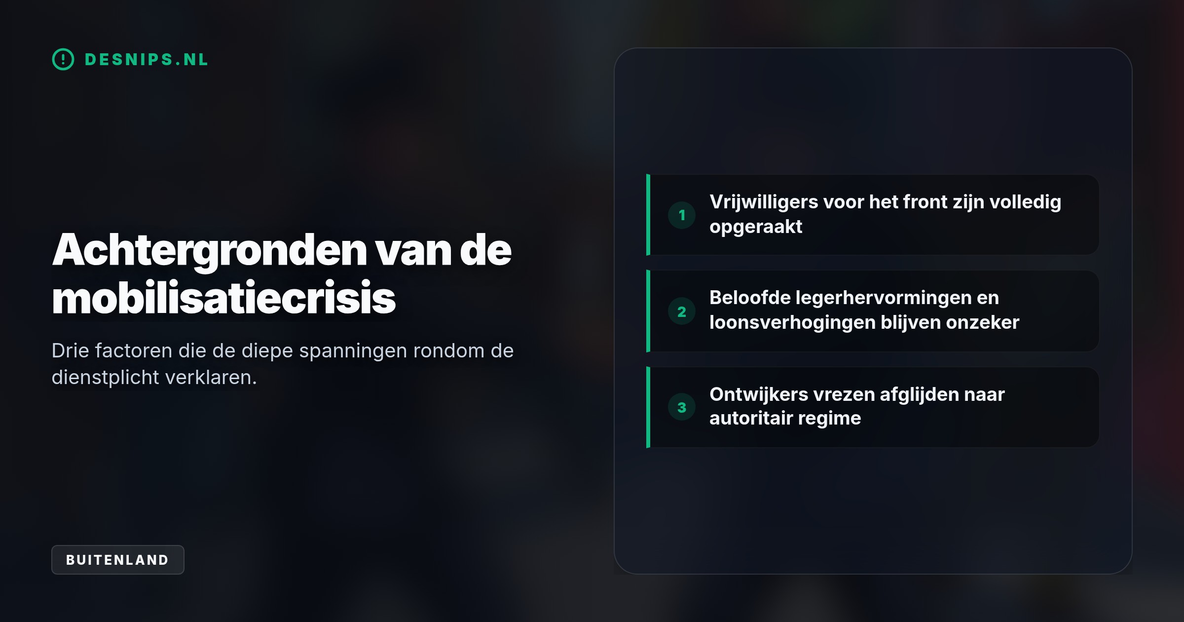 Door weigering van de verplichte app-registratie ontstaat een acuut manschappentekort. Het leger reageert met hardhandige straatacties om de noodzakelijke quota te halen.