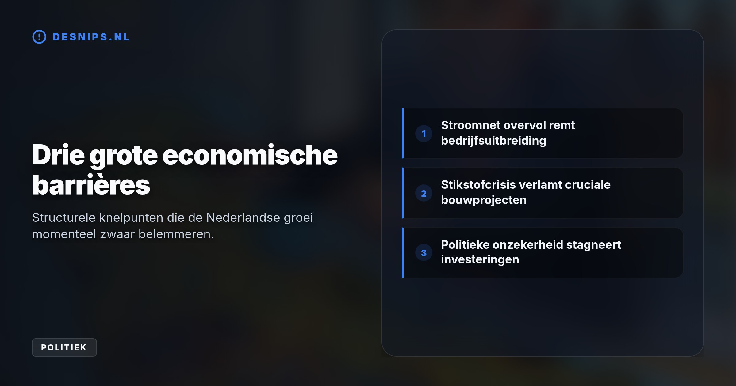 Ondernemers durven niet te investeren door politieke onzekerheid en een overbelast elektriciteitsnet. Volgens Olaf Sleijpen moet de overheid nu het algemeen belang vooropstellen.