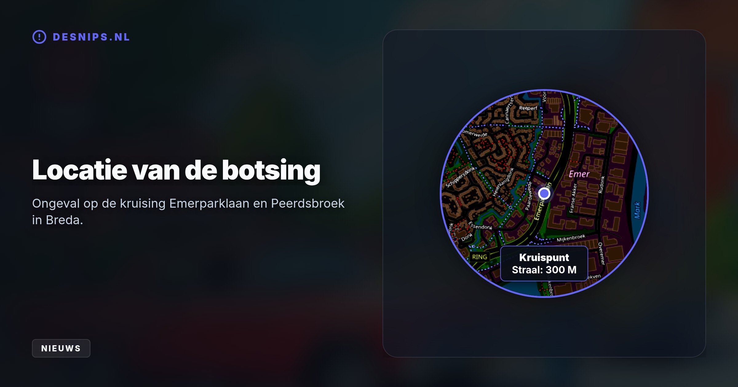 Op de kruising van de Emerparklaan met de Peerdsbroek kwamen twee auto's hard in botsing. Een van de slachtoffers is met spoed naar het ziekenhuis gebracht.