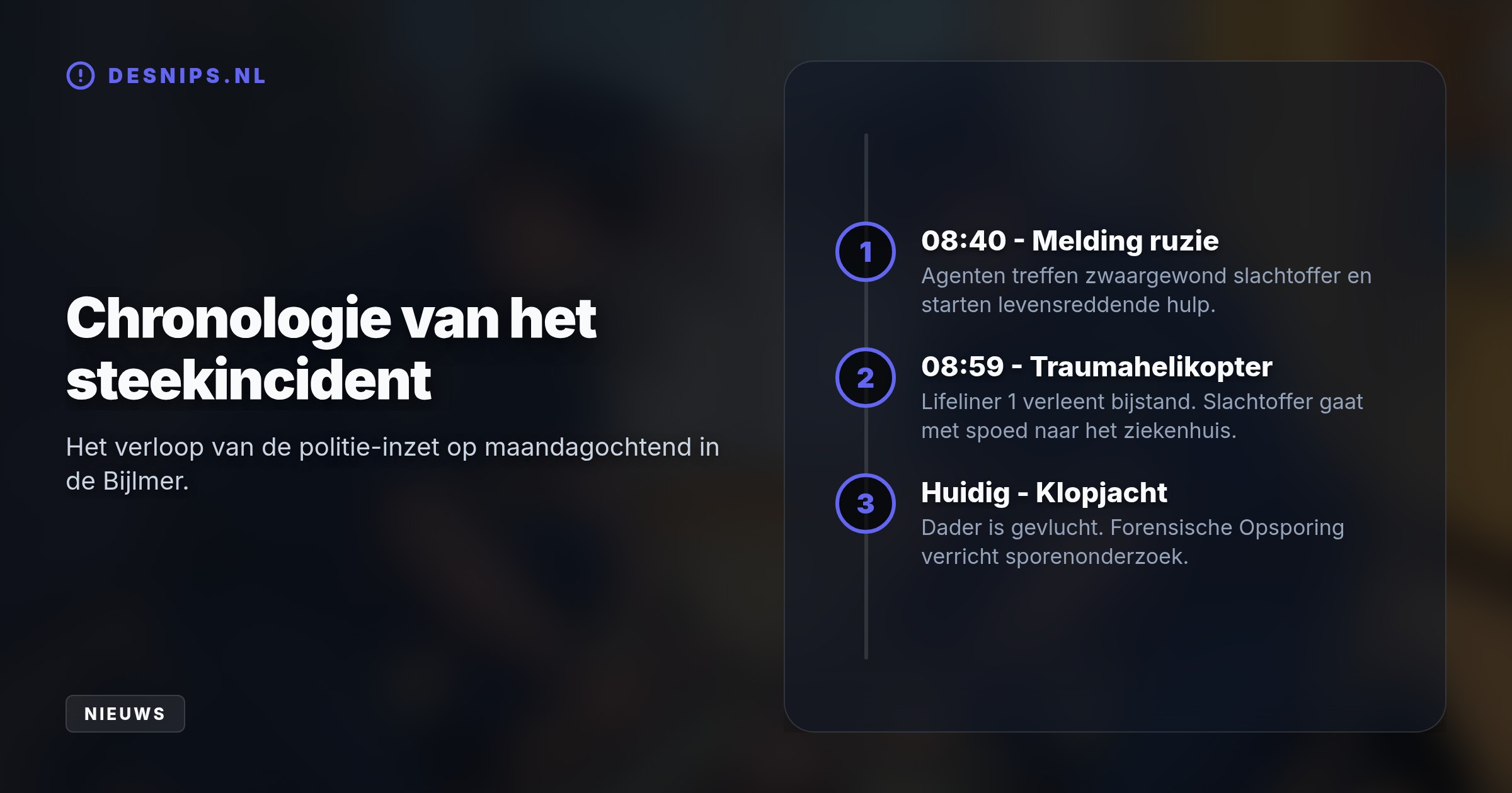 De politie verleende direct levensreddende zorg na een escalatie in een woning aan Haag en Veld. Terwijl het slachtoffer in het ziekenhuis ligt, zoekt de recherche de dader.