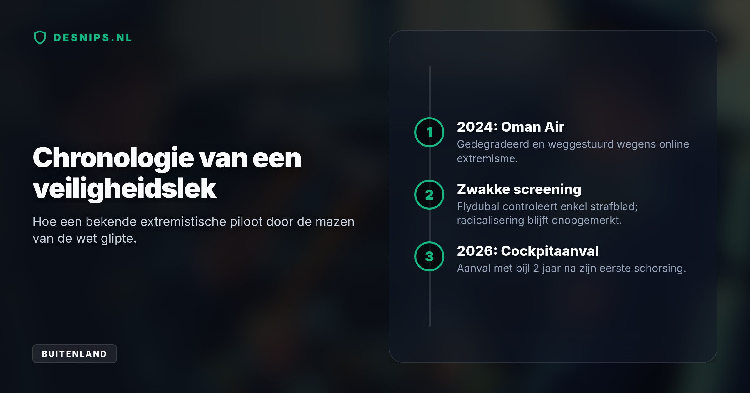 De copiloot werd eerder al ontslagen bij Oman Air wegens extremisme. Doordat Flydubai enkel zijn strafblad controleerde, kon hij alsnog de cockpit betreden.