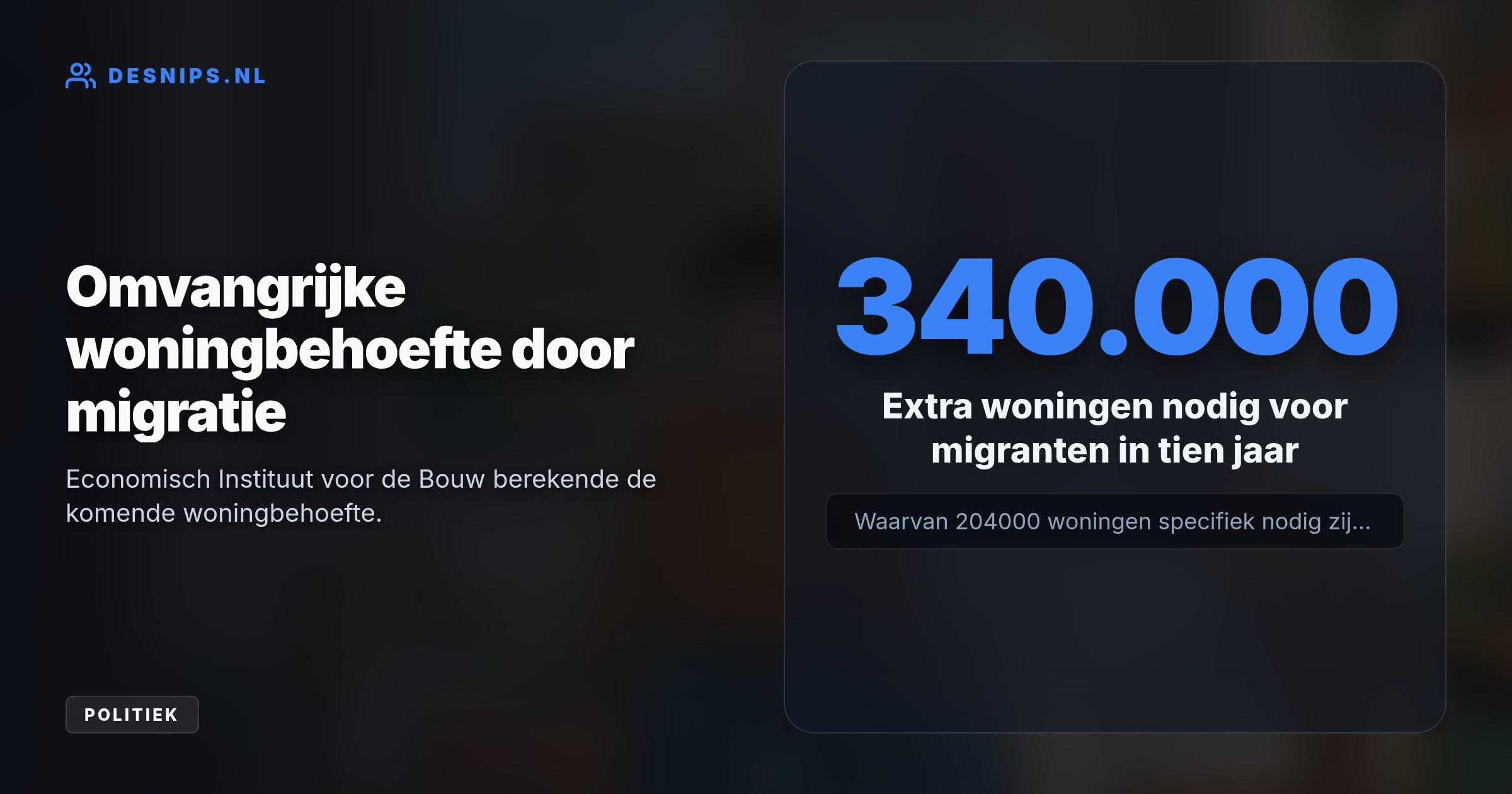 Minister Boekholt-O'Sullivan adviseert starters bij hun ouders te blijven wonen, terwijl het EIB meldt dat 60% van de woningvraag door migratie komt. Dit leidt tot felle kritiek.