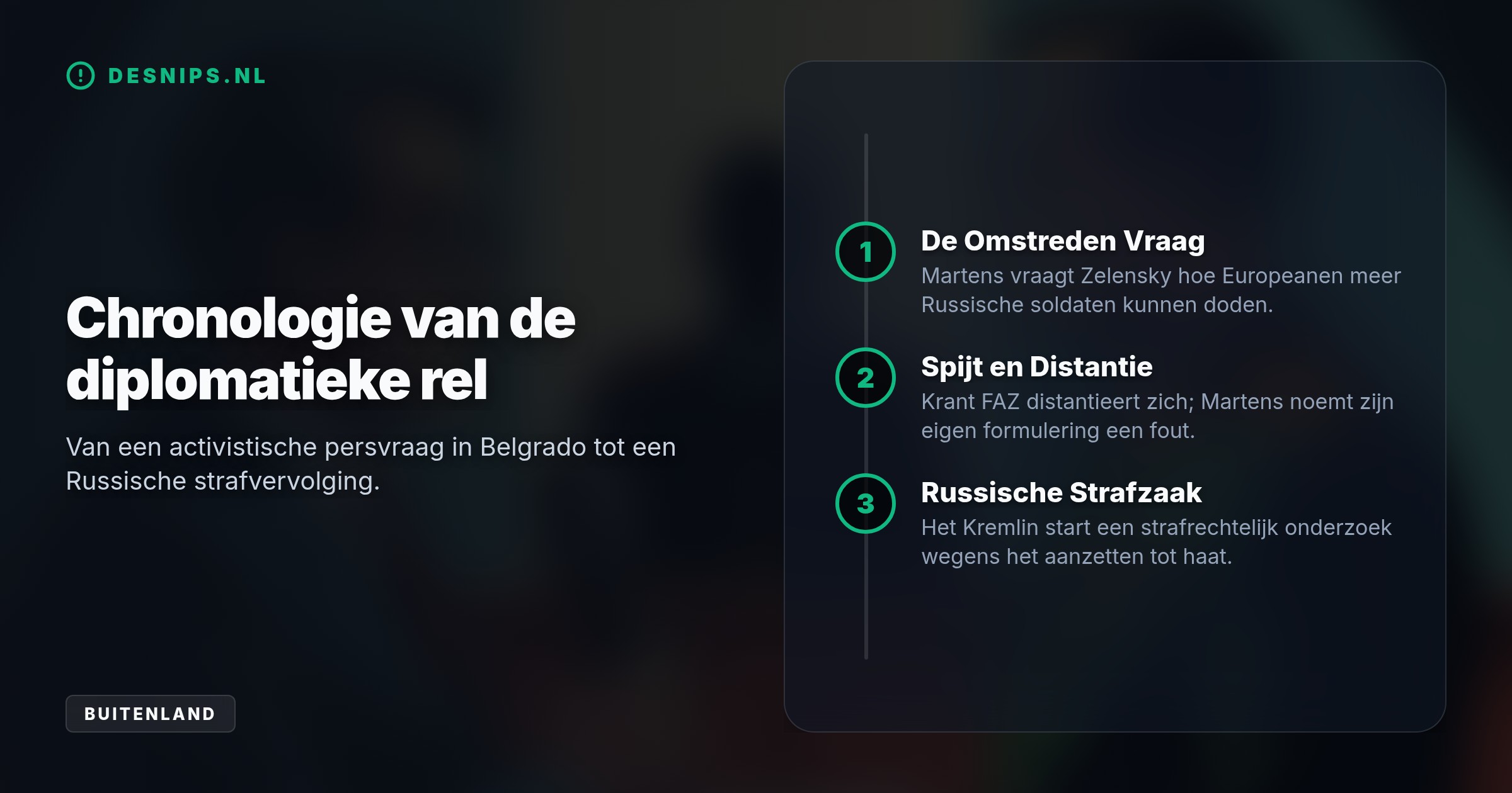 De Russische justitie vervolgt de FAZ-correspondent omdat hij in Servië vroeg hoe Europeanen kunnen helpen meer Russische soldaten te doden. Martens riskeert zes jaar cel.