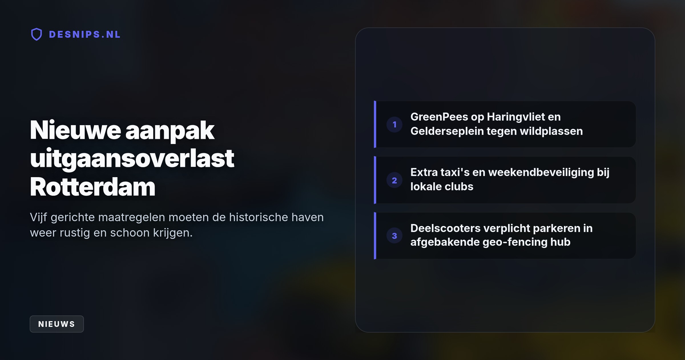 Een proef van drie maanden combineert duurzame GreenPee-urinoirs, private nachtbeveiliging en verplichte parkeerhubs voor deelscooters om uitgaansoverlast in de historische haven te smoren.