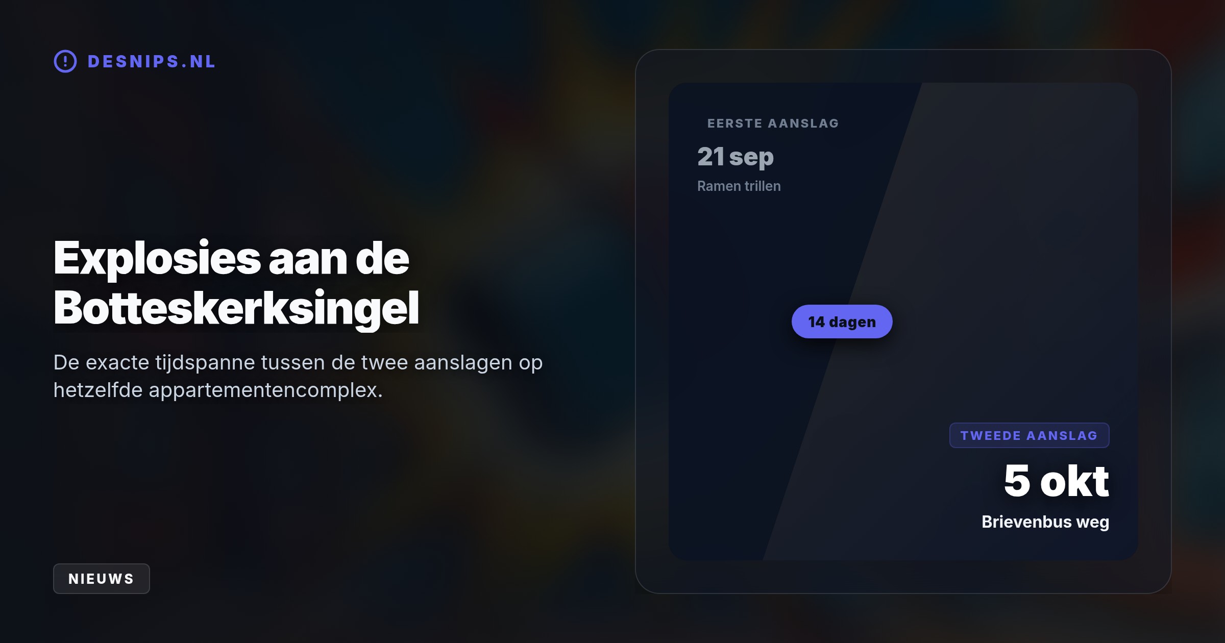 In de vroege ochtend ontplofte een krachtig explosief in een brievenbus aan de Botteskerksingel. De politie zoekt camerabeelden van de daders na deze tweede gerichte aanslag.