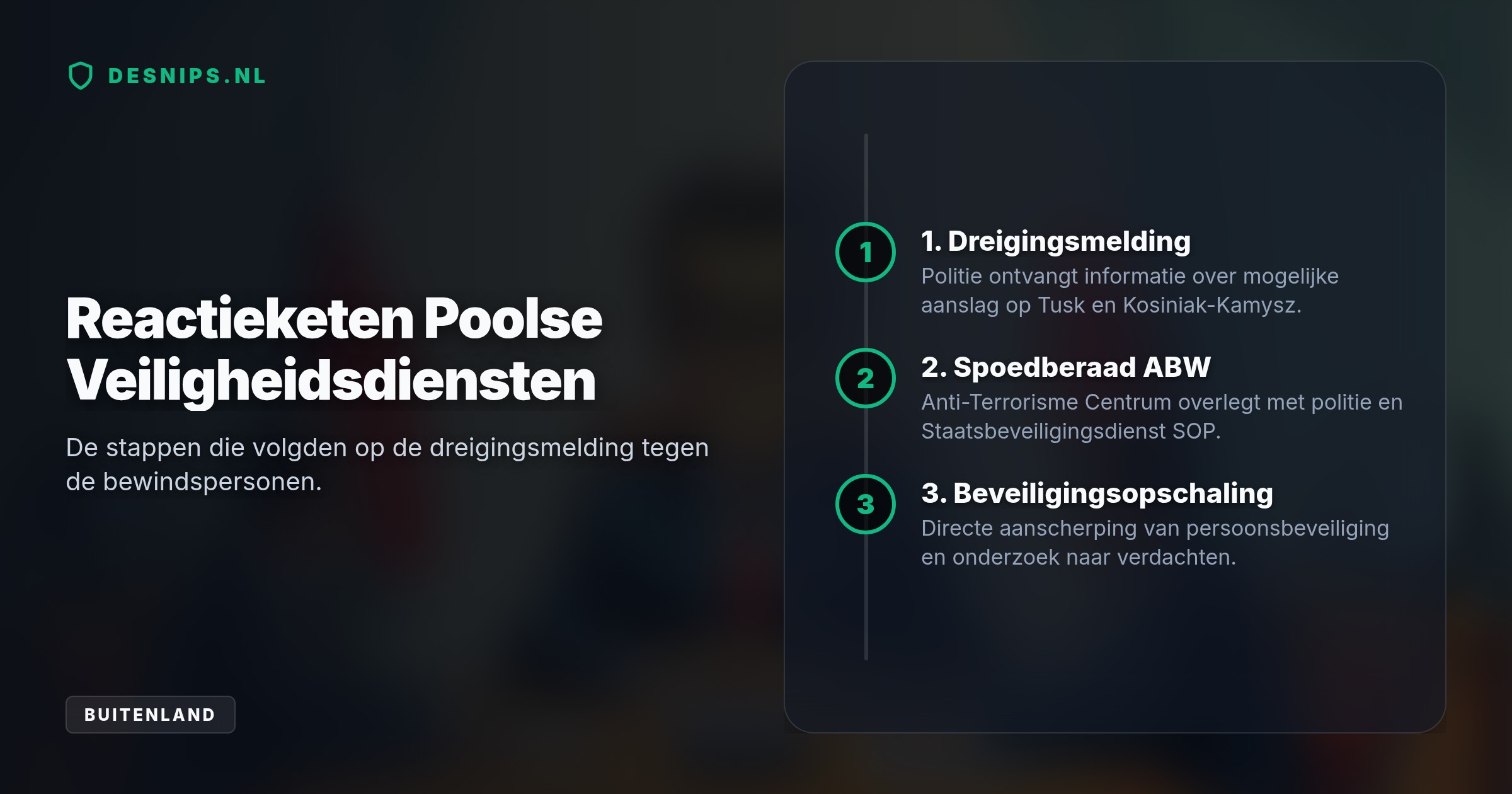 Na informatie over een mogelijke aanslag op premier Tusk en de defensieminister schalen de Poolse autoriteiten de beveiliging direct op en belegde de veiligheidsdienst spoedoverleg.