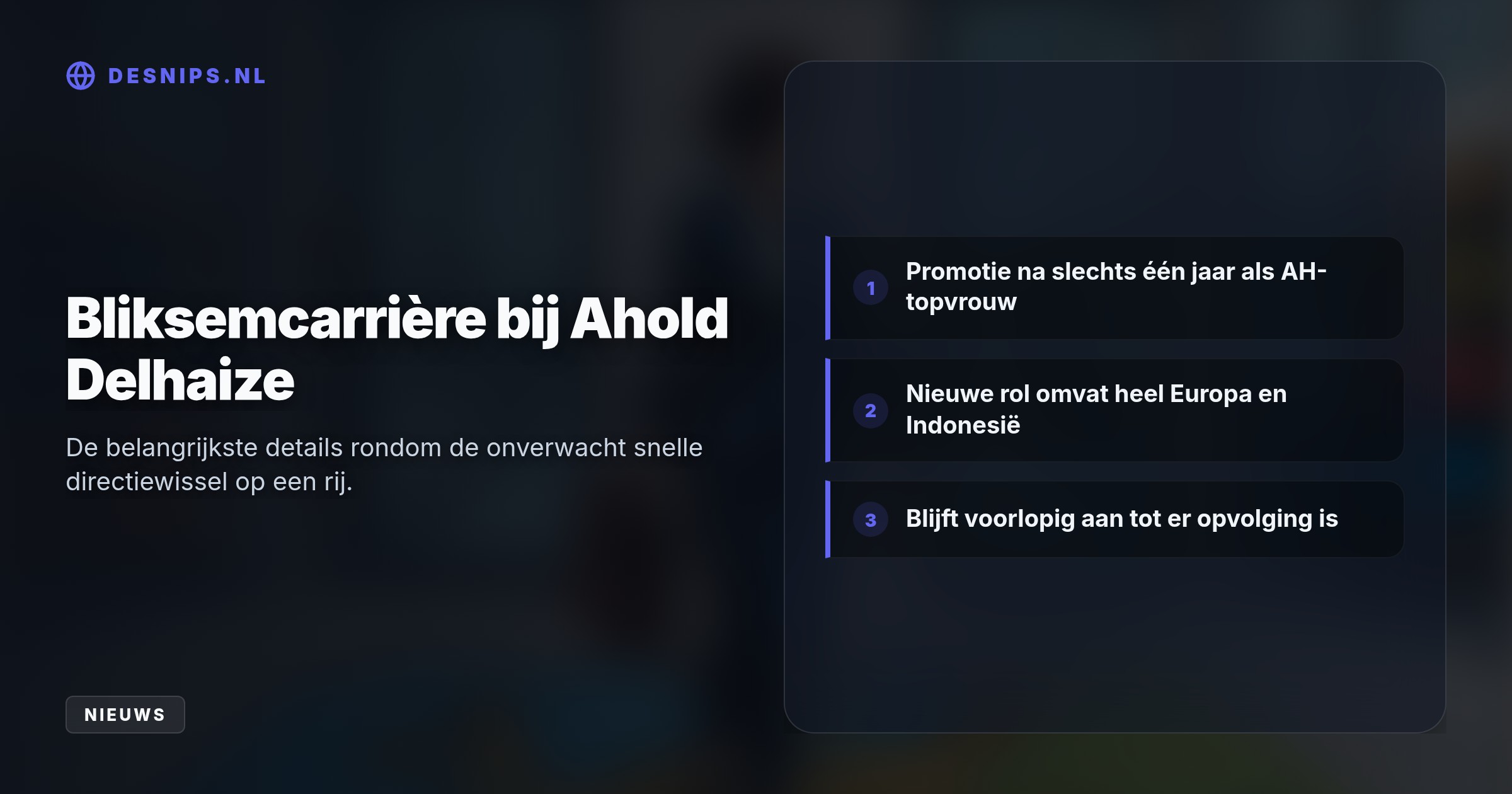 Ze wordt per 1 oktober de nieuwe CEO van Ahold Delhaize Europa en Indonesië. Totdat er een opvolger is gevonden, houdt ze de leiding over de Zaanse grootgrutter.
