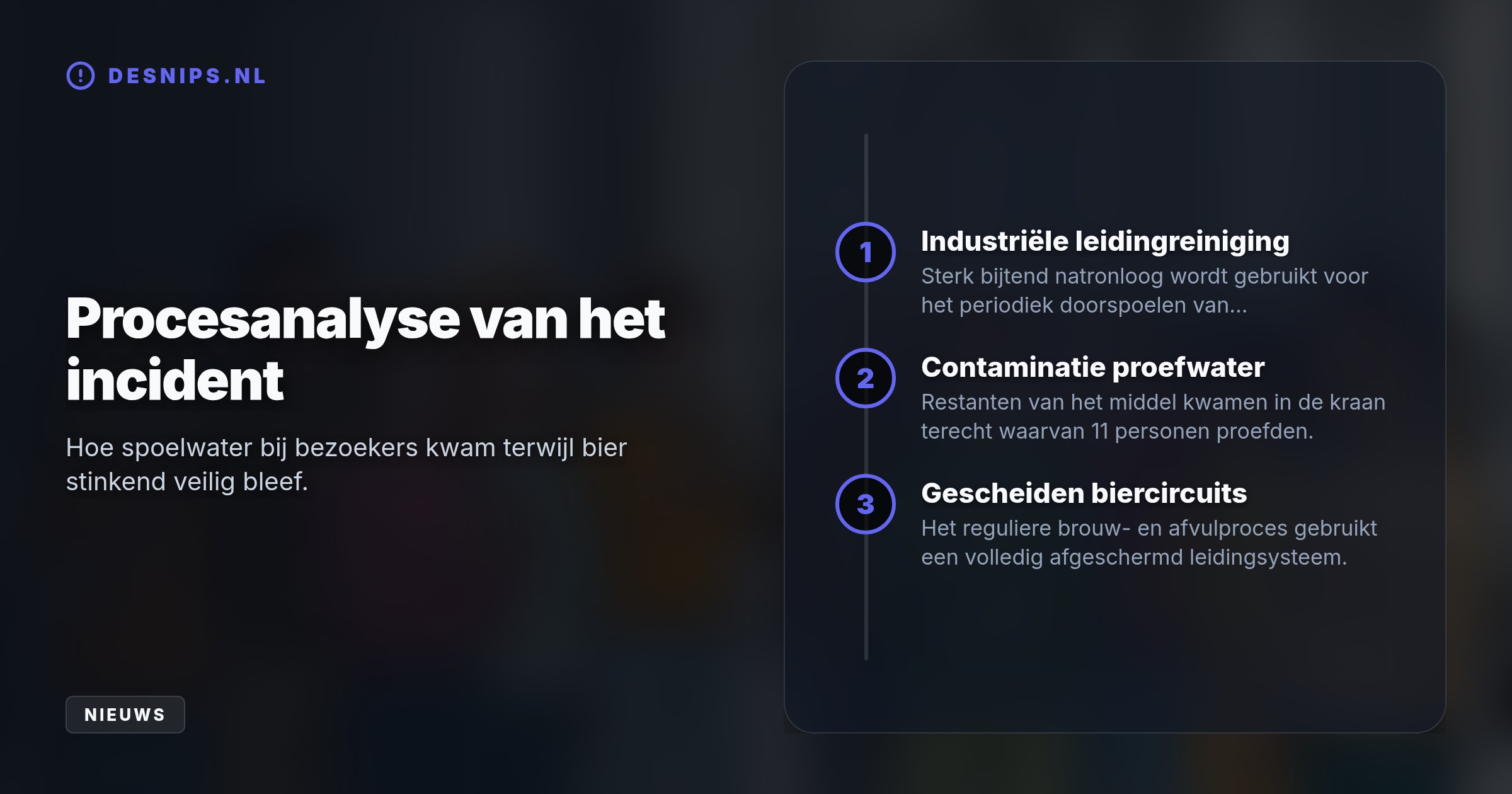 Tijdens een rondleiding dronken gidsen en bezoekers van water dat vermoedelijk verontreinigd was met natronloog. Het incident bleef beperkt tot de tour en raakt het reguliere bier niet.