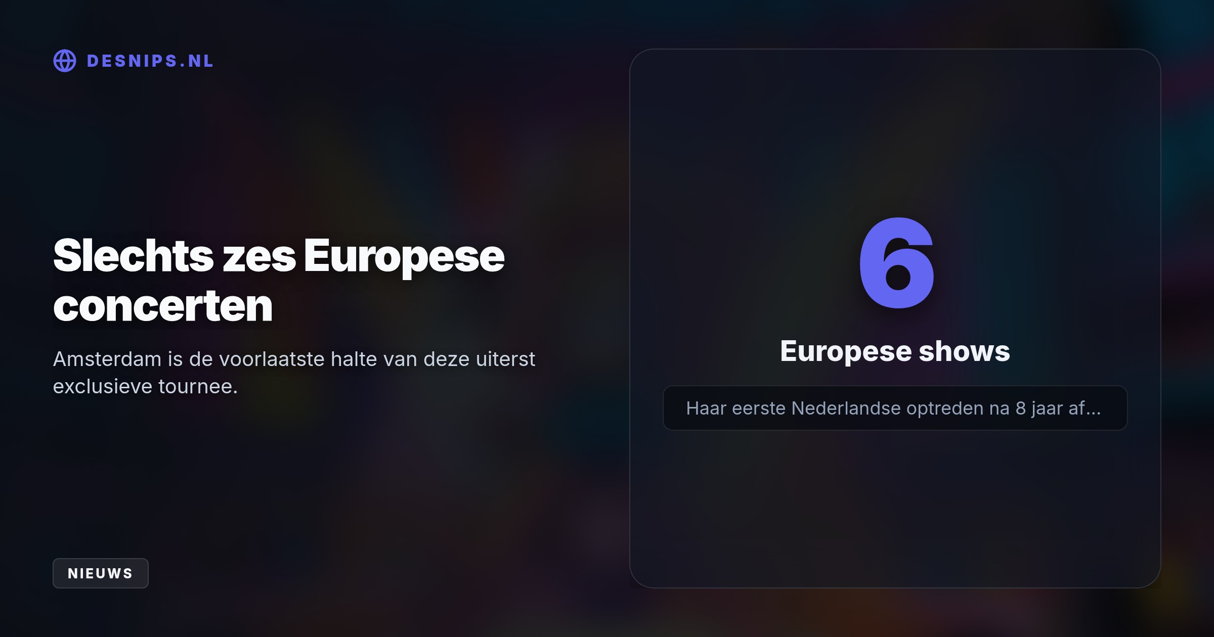 De Britse popster keert na jaren afwezigheid terug voor een exclusief Nederlands concert. De ticketverkoop start volgende week vrijdag om 10.00 uur.