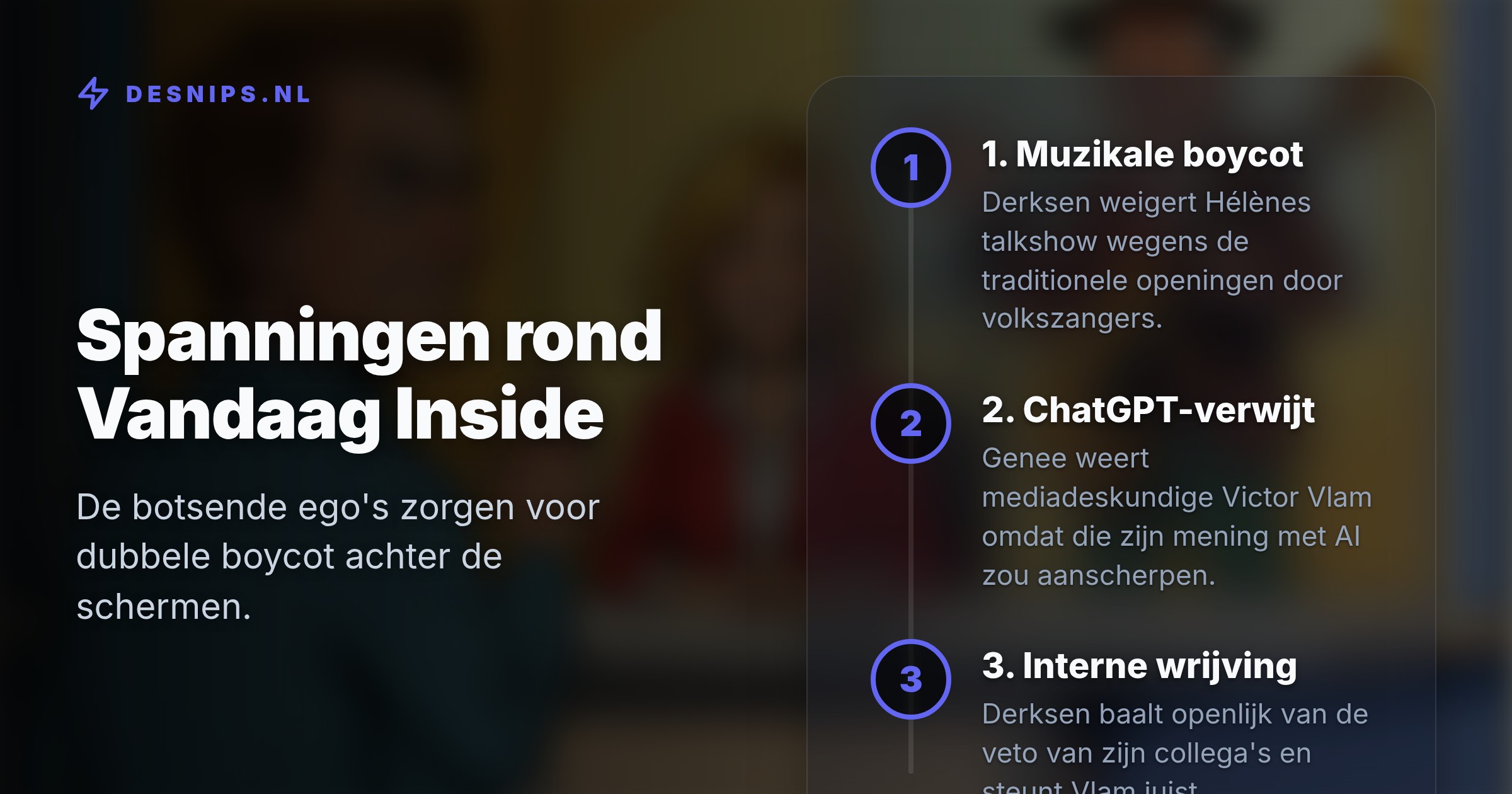 De analist weigert resoluut aan te schuiven bij Hélène Hendriks door zijn afkeer van Nederlandstalige artiesten. Ondertussen houdt Wilfred Genee een boycot van Victor Vlam in stand.