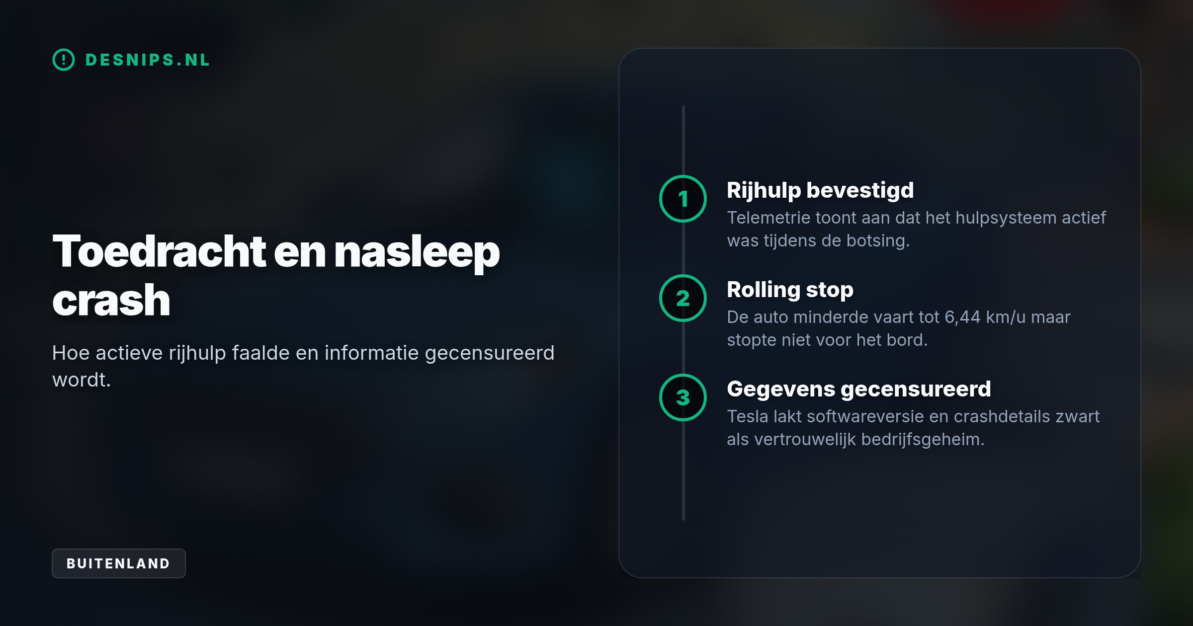 Tesla weigert softwaregegevens vrij te geven over de crash, waarbij de auto met actieve rijhulp en slechts 6,44 km/u door een stopbord reed.