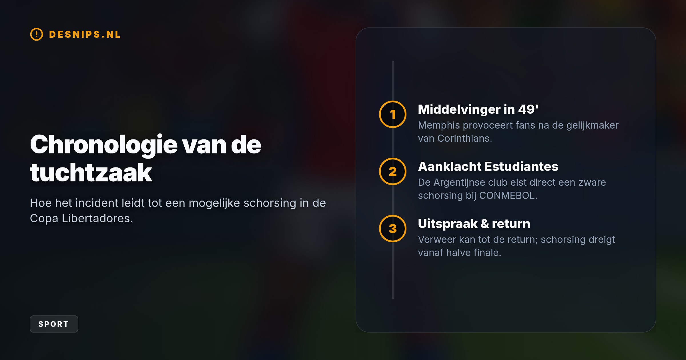 Tegenstander Estudiantes eist een straf bij de voetbalbond na het incident in de kwartfinale. Memphis kan de return nog spelen; een schorsing dreigt pas vanaf de halve finale.