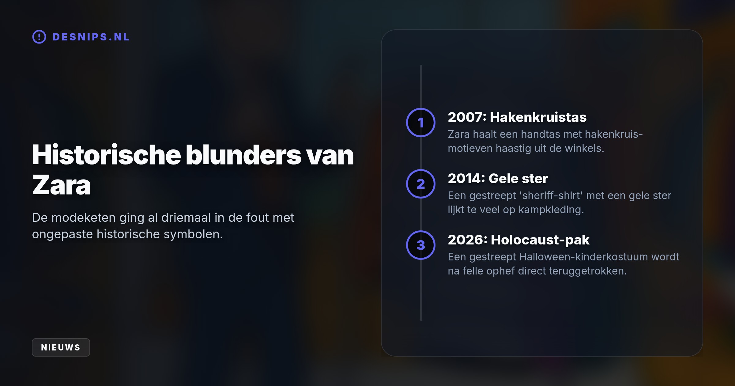 Na felle kritiek over het ontwerp, dat lijkt op kleding van Holocaustslachtoffers, haalt Inditex het kinderpak direct uit de schappen. Het is al het derde incident met historische symbolen bij Zara.