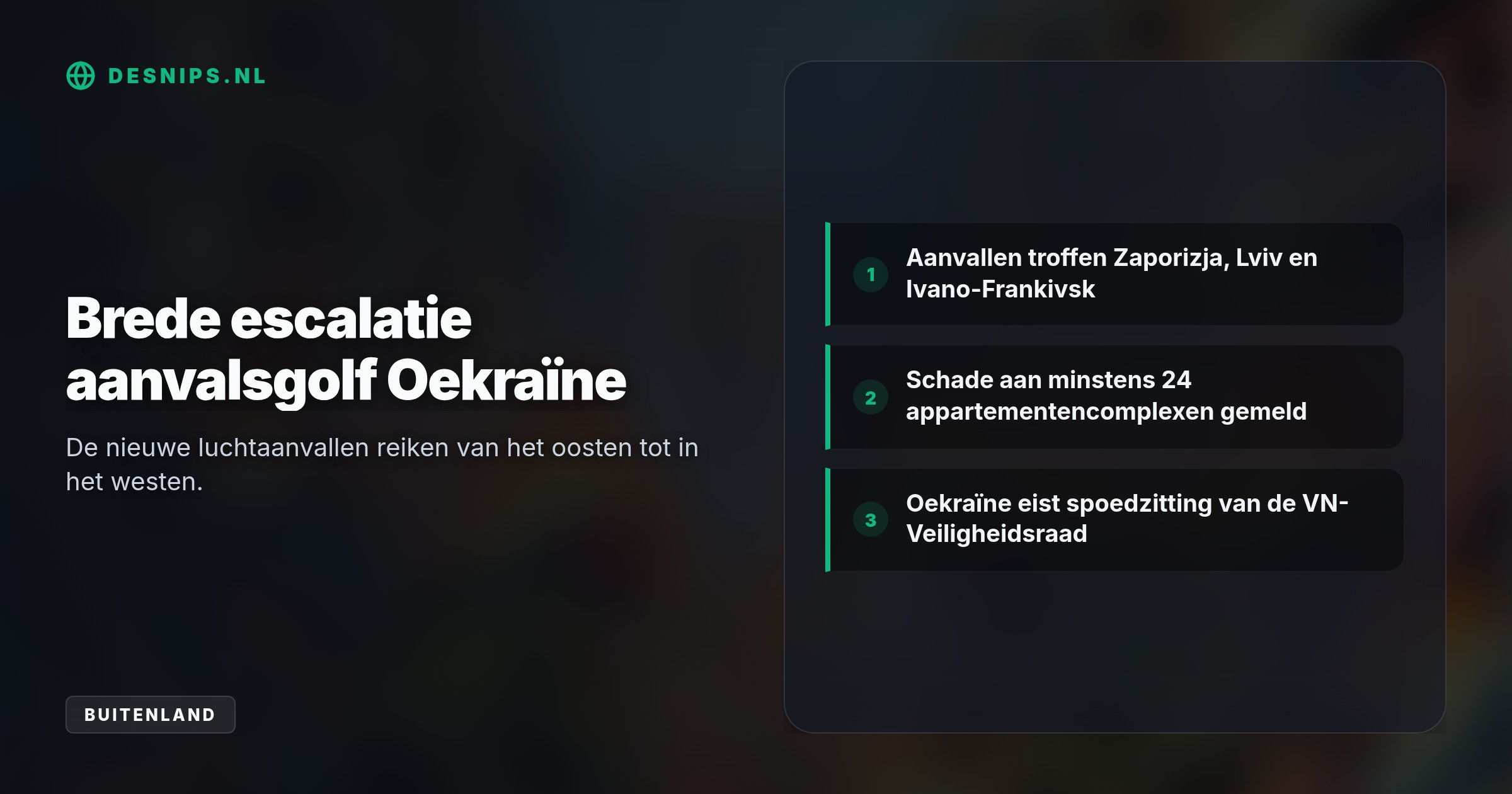 Rusland bombardeerde woonwijken in Oekraïne met geleide zweefbommen en drones, waarna Kyiv direct een spoedzitting van de VN-Veiligheidsraad aanvroeg.