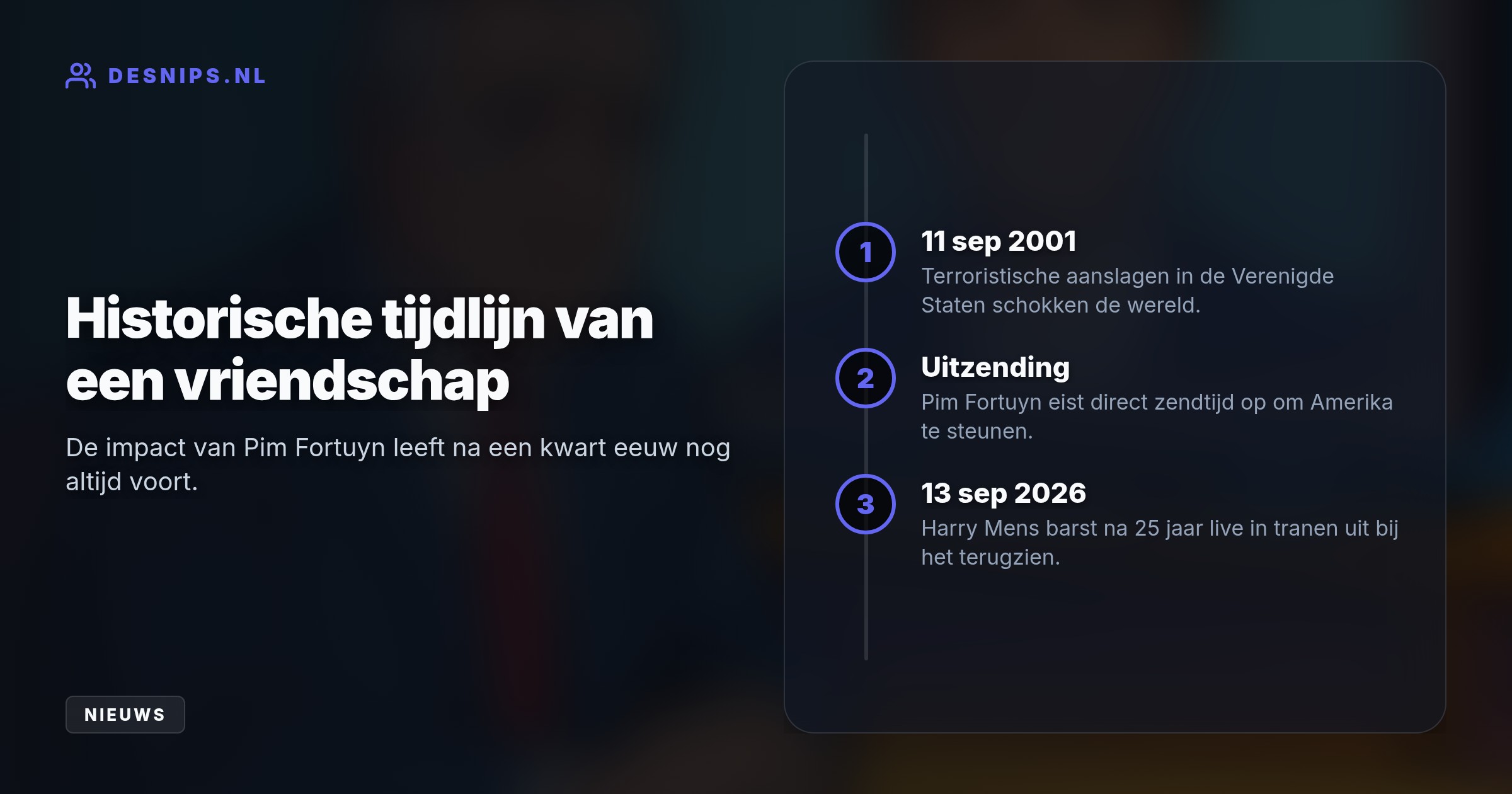 De 79-jarige presentator raakte diep geëmotioneerd bij het zien van archiefbeelden uit 2001, waarin zijn vermoorde boezemvriend Pim Fortuyn direct na de aanslagen steun uitsprak voor Amerika.