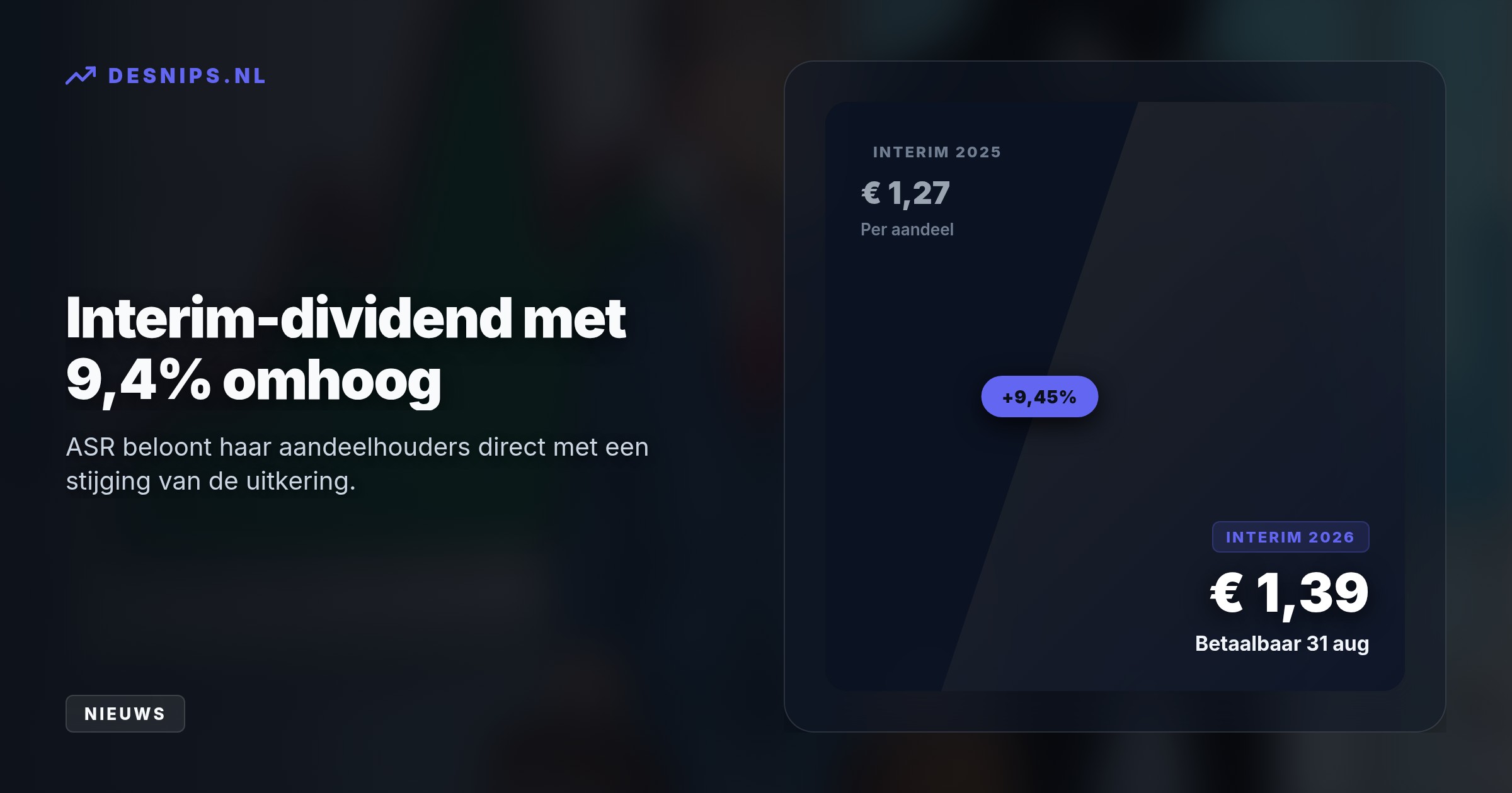 Dankzij de Aegon-integratie verzesvoudigde de nettowinst naar 809 miljoen euro. Beleggers vrezen echter dat Aegon morgen resterende ASR-aandelen dumpt.