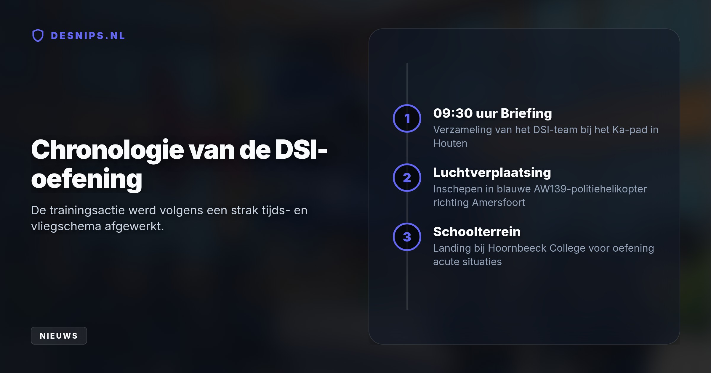 De landing met een AW139-helikopter bij het Hoornbeeck College veroorzaakte opschudding, maar de actie maakte deel uit van een voorbereide DSI-oefening op scholen.