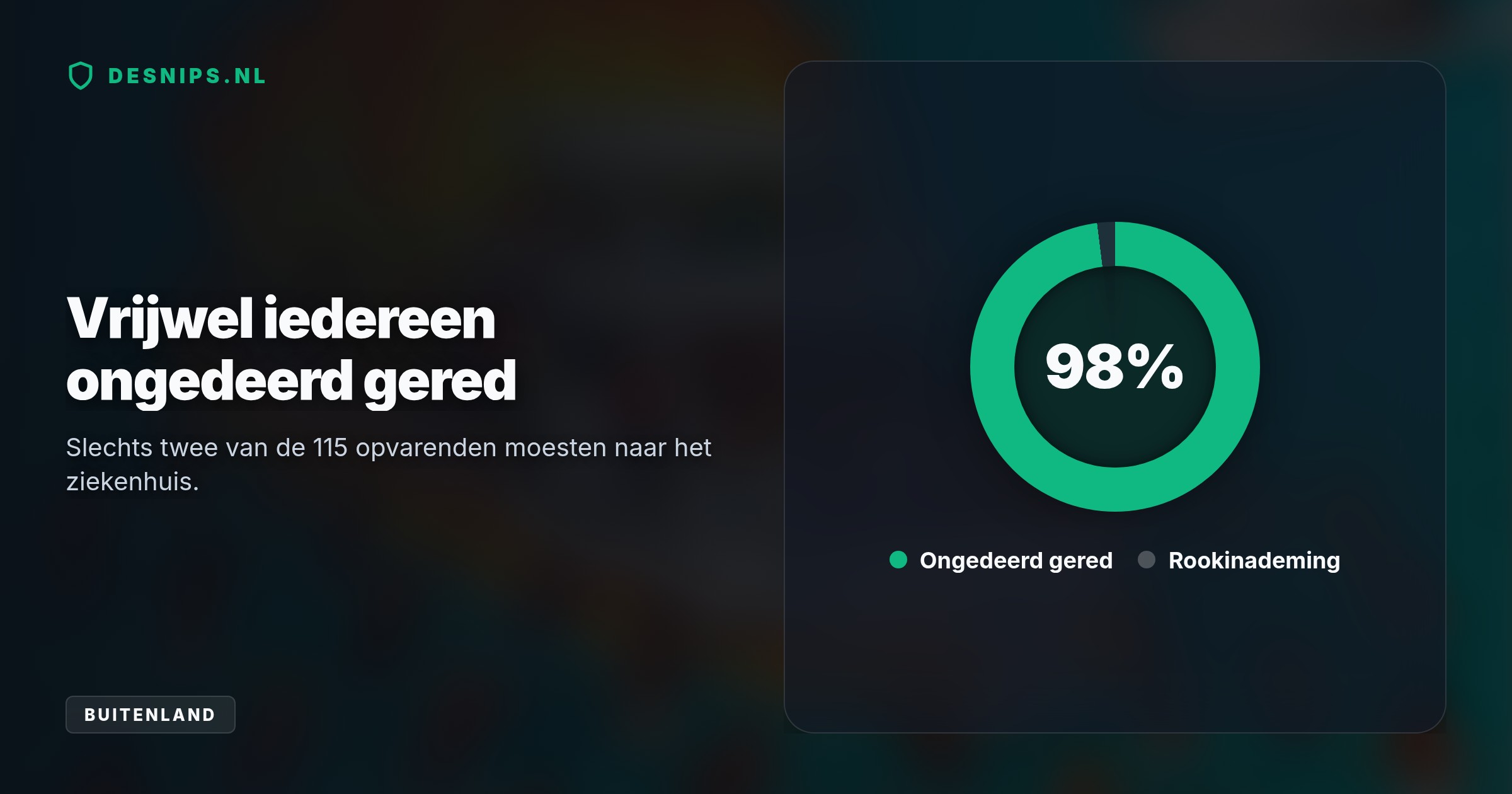 Nadat er brand uitbrak in de kombuis sprongen de passagiers in paniek met reddingsvesten overboord. De kustwacht en omringende boten konden iedereen snel in veiligheid brengen.