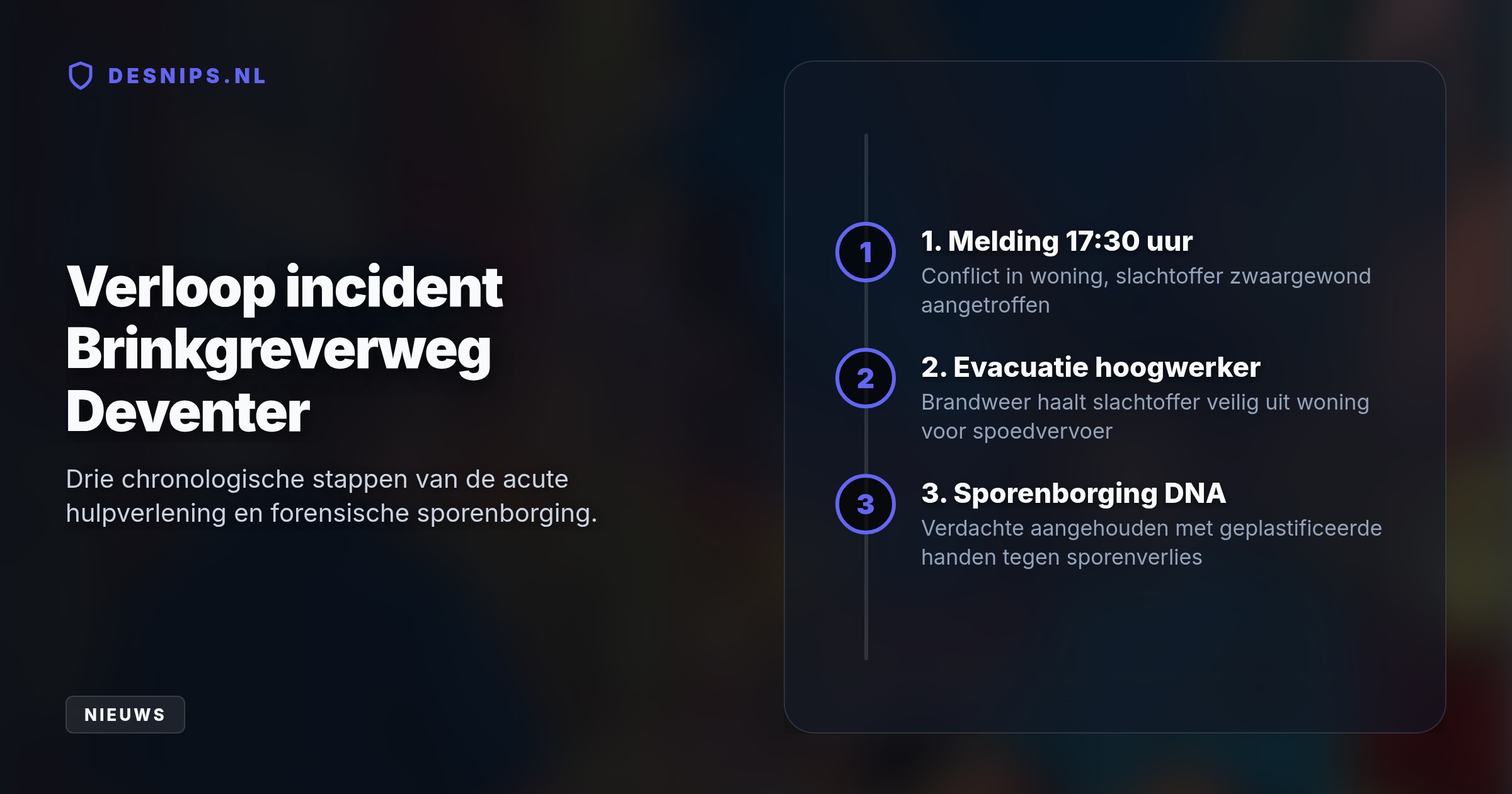Bij een escalatie in de relationele sfeer aan de Brinkgreverweg werd een zwaargewond slachtoffer per hoogwerker geëvacueerd. De politie pakte de handen van de verdachte in om DNA te borgen.