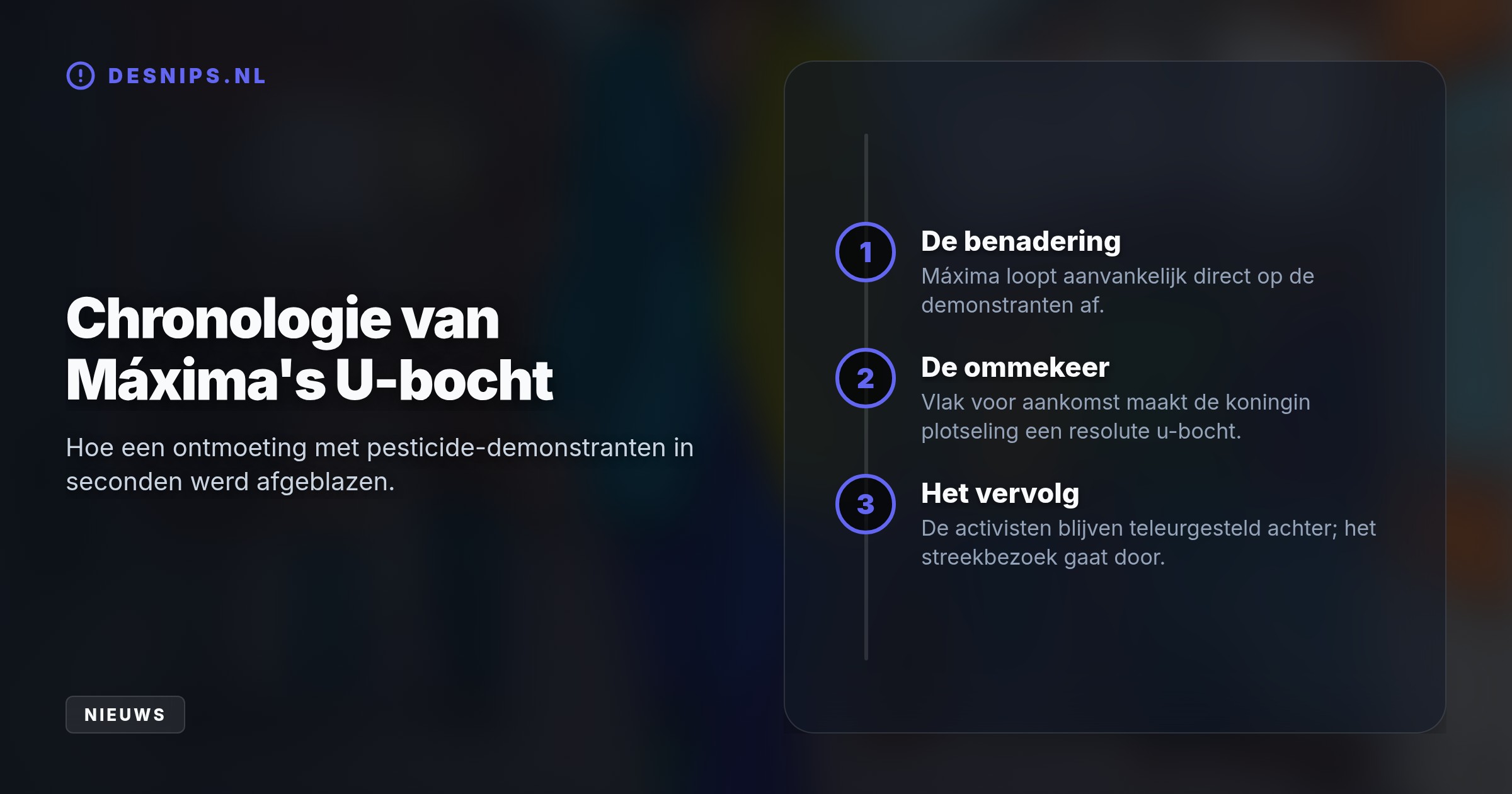Tijdens een koninklijk streekbezoek in Zeijen meed Máxima dertig pesticide-demonstranten door vlak voor aankomst resoluut om te draaien.